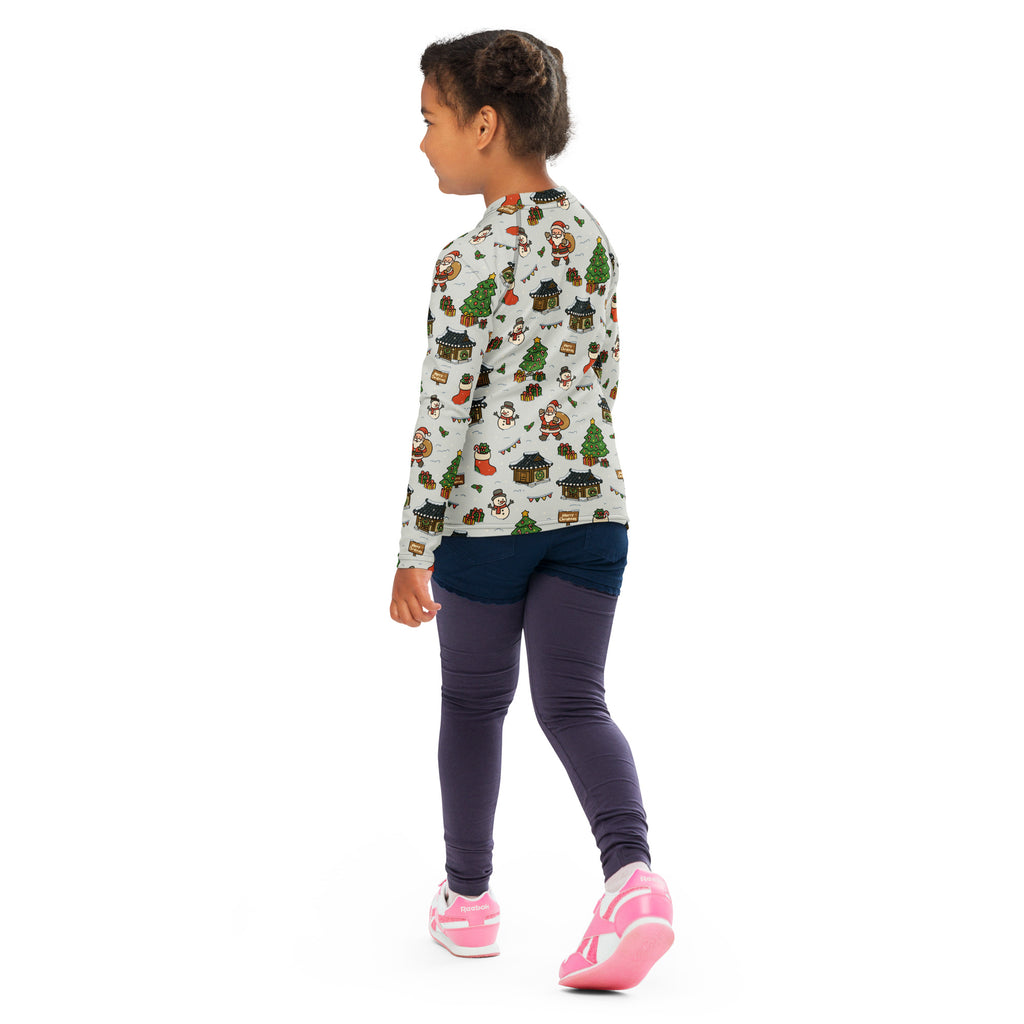 Kids Christmas Village Long Sleeve Rash Guard Swim Shirt – Buttery Soft, Sun Safe UPF 50+ Protection, Quick Dry & 4-Way Stretch Comfort