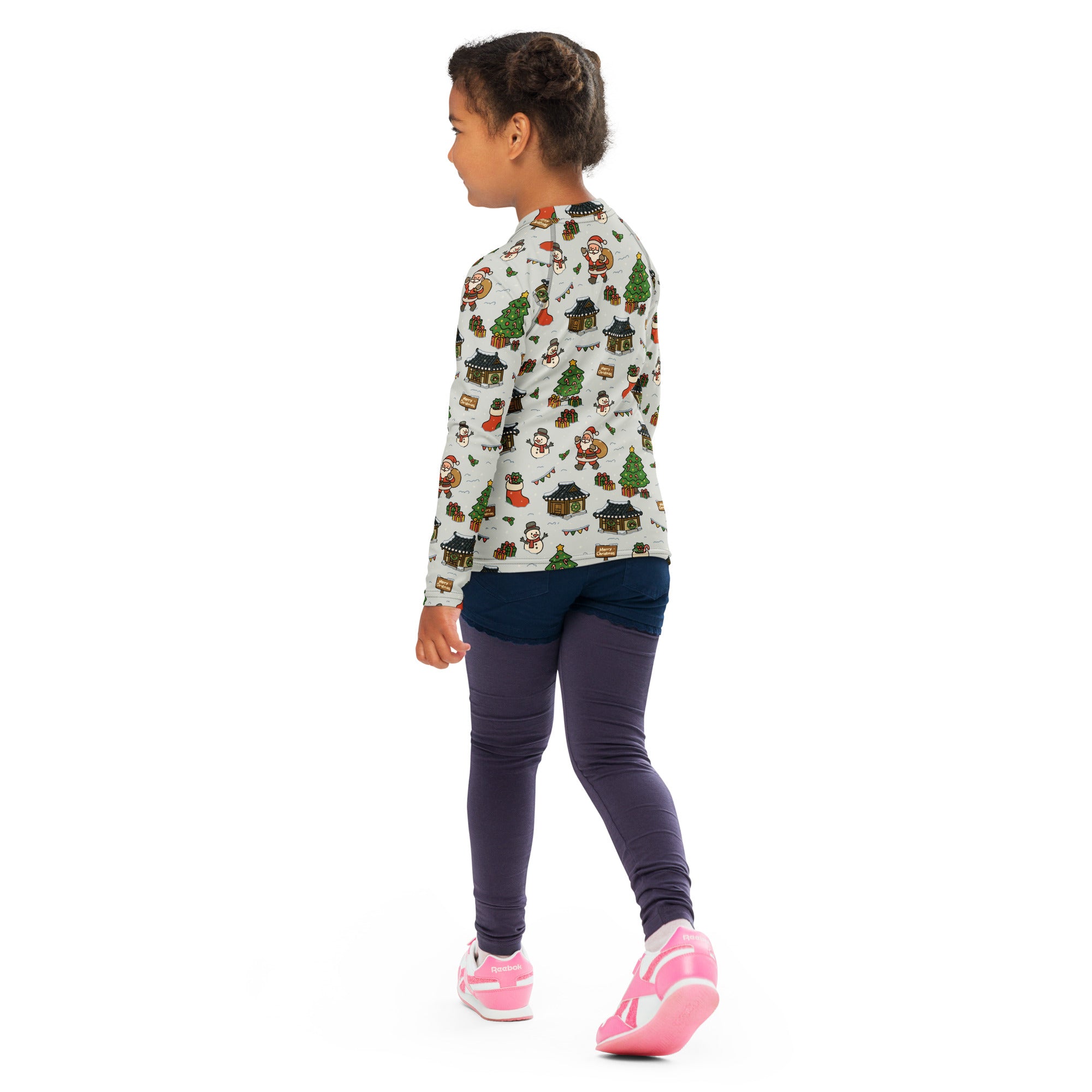 Kids Christmas Village Long Sleeve Rash Guard Swim Shirt – Buttery Soft, Sun Safe UPF 50+ Protection, Quick Dry & 4-Way Stretch Comfort