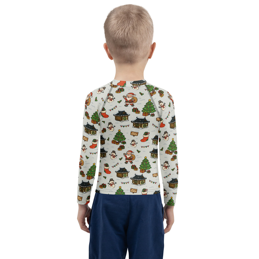 Kids Christmas Village Long Sleeve Rash Guard Swim Shirt – Buttery Soft, Sun Safe UPF 50+ Protection, Quick Dry & 4-Way Stretch Comfort