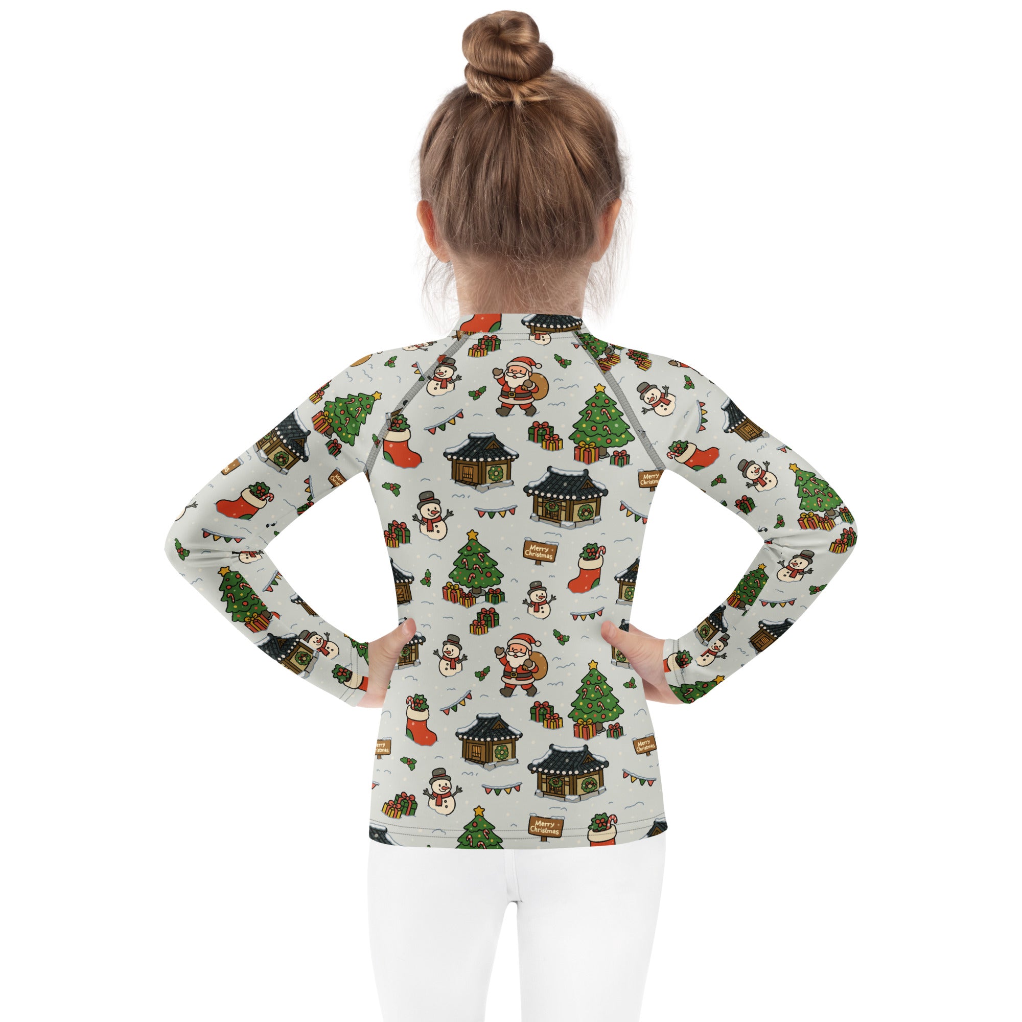 Kids Christmas Village Long Sleeve Rash Guard Swim Shirt – Buttery Soft, Sun Safe UPF 50+ Protection, Quick Dry & 4-Way Stretch Comfort