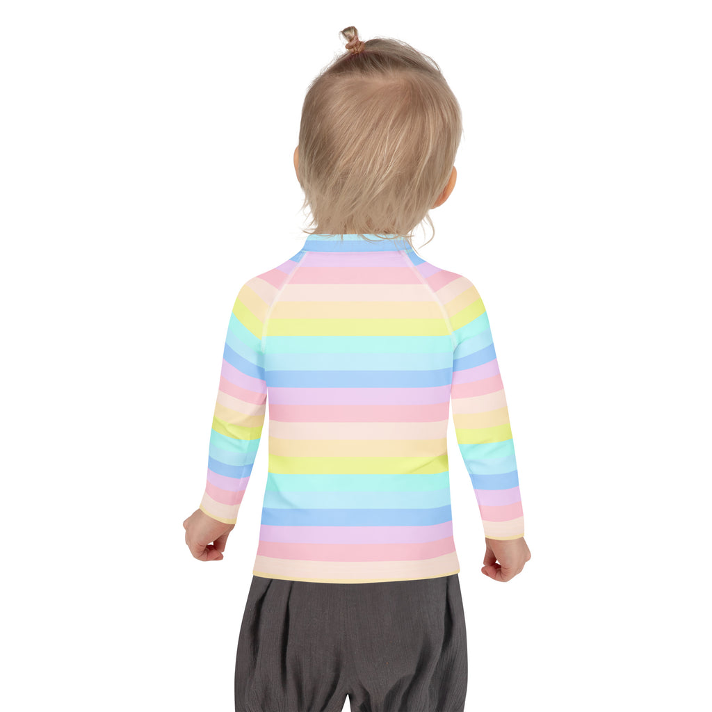 Girls Pastel Rainbow Stripe Long Sleeve Rash Guard Swim Shirt – Buttery Soft, Sun Safe UPF 50+ Protection, Quick Dry & 4-Way Stretch Comfort