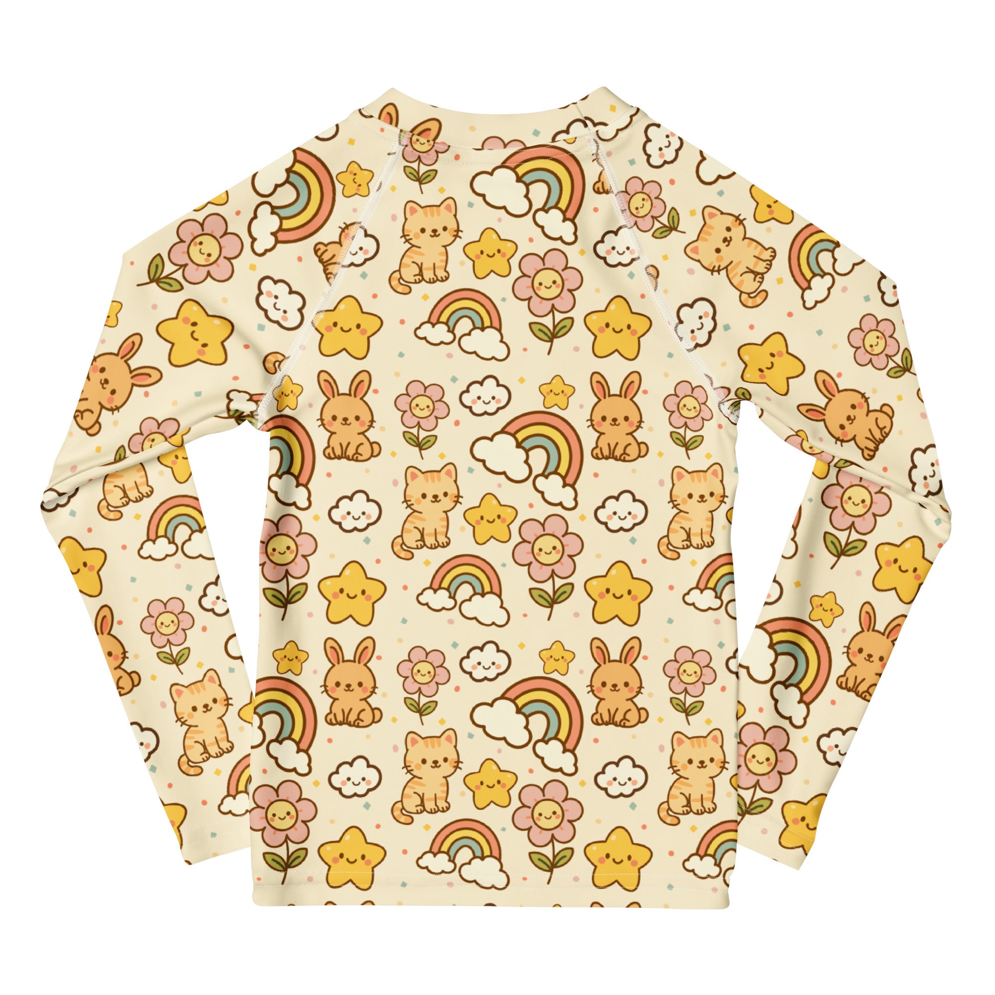 Kids Kawaii Rainbow Friends Long Sleeve Rash Guard Swim Shirt – Buttery Soft, Sun Safe UPF 50+ Protection, Quick Dry & 4-Way Stretch Comfort