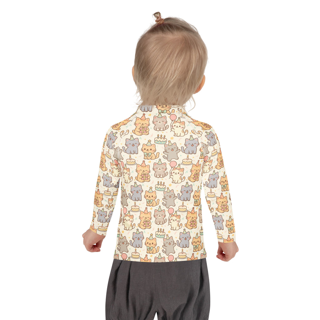 Kids Kitten Birthday Long Sleeve Rash Guard Swim Shirt – Buttery Soft, Sun Safe UPF 50+ Protection, Quick Dry & 4-Way Stretch Comfort