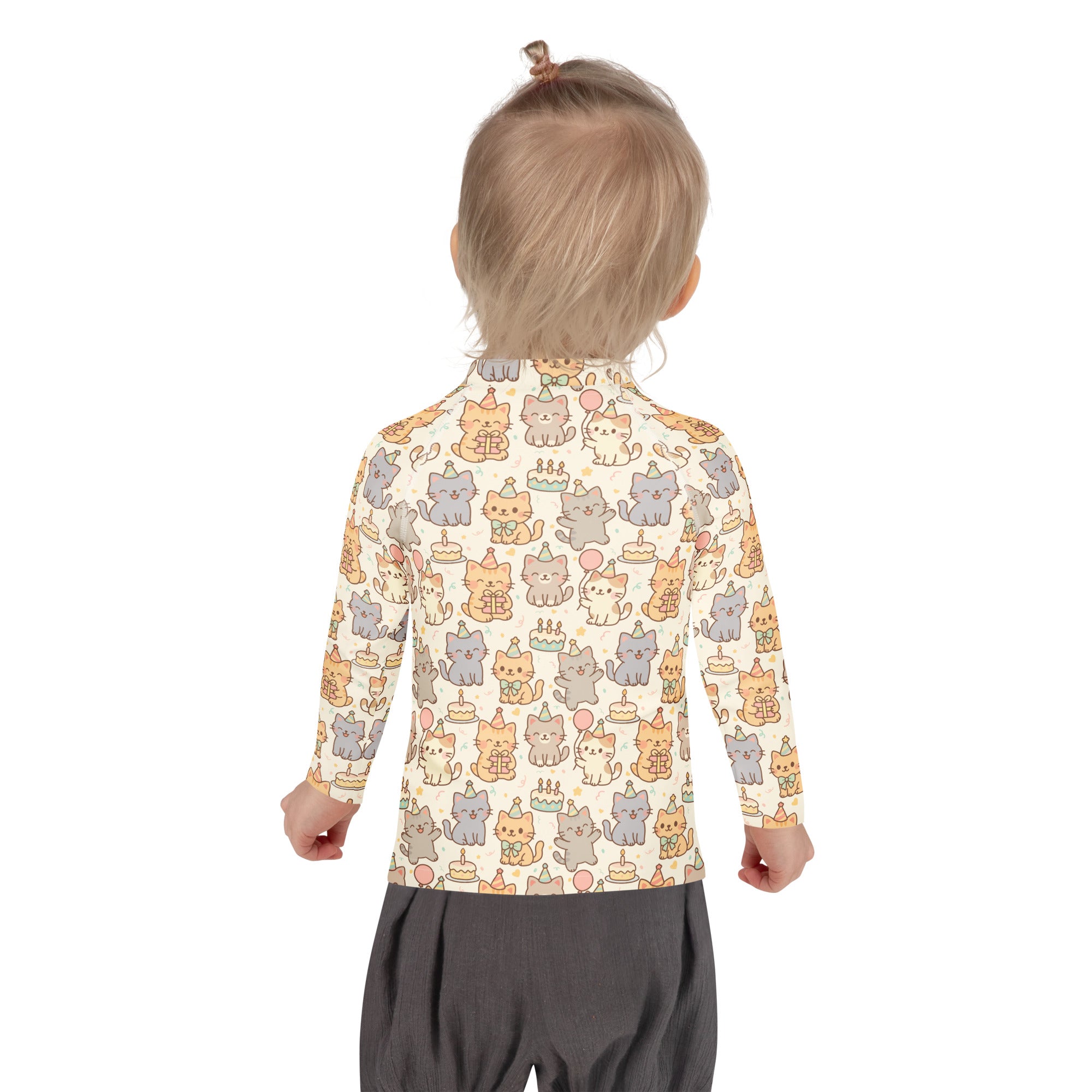 Kids Kitten Birthday Long Sleeve Rash Guard Swim Shirt – Buttery Soft, Sun Safe UPF 50+ Protection, Quick Dry & 4-Way Stretch Comfort