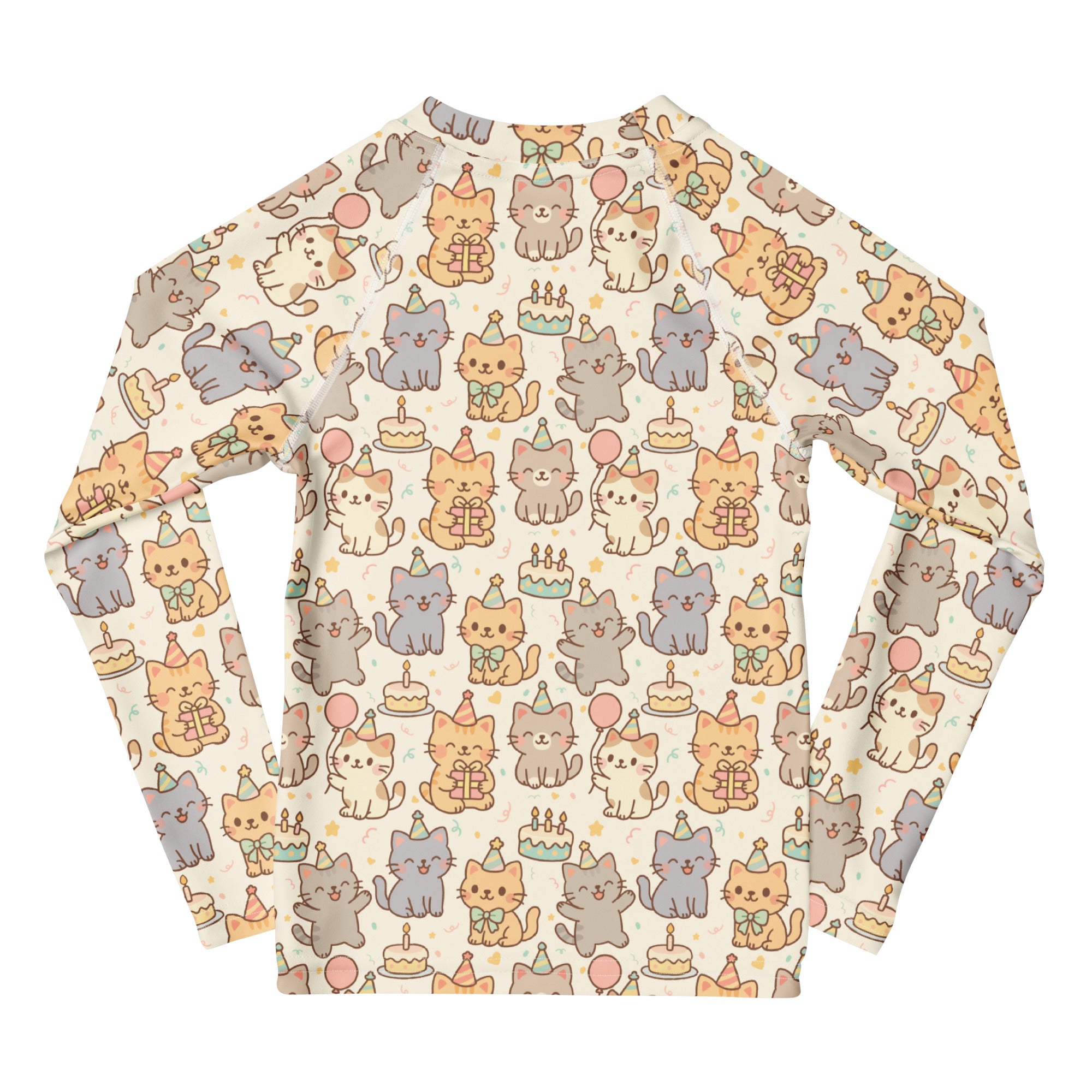 Kids Kitten Birthday Long Sleeve Rash Guard Swim Shirt – Buttery Soft, Sun Safe UPF 50+ Protection, Quick Dry & 4-Way Stretch Comfort