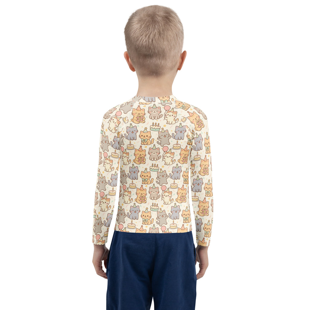 Kids Kitten Birthday Long Sleeve Rash Guard Swim Shirt – Buttery Soft, Sun Safe UPF 50+ Protection, Quick Dry & 4-Way Stretch Comfort