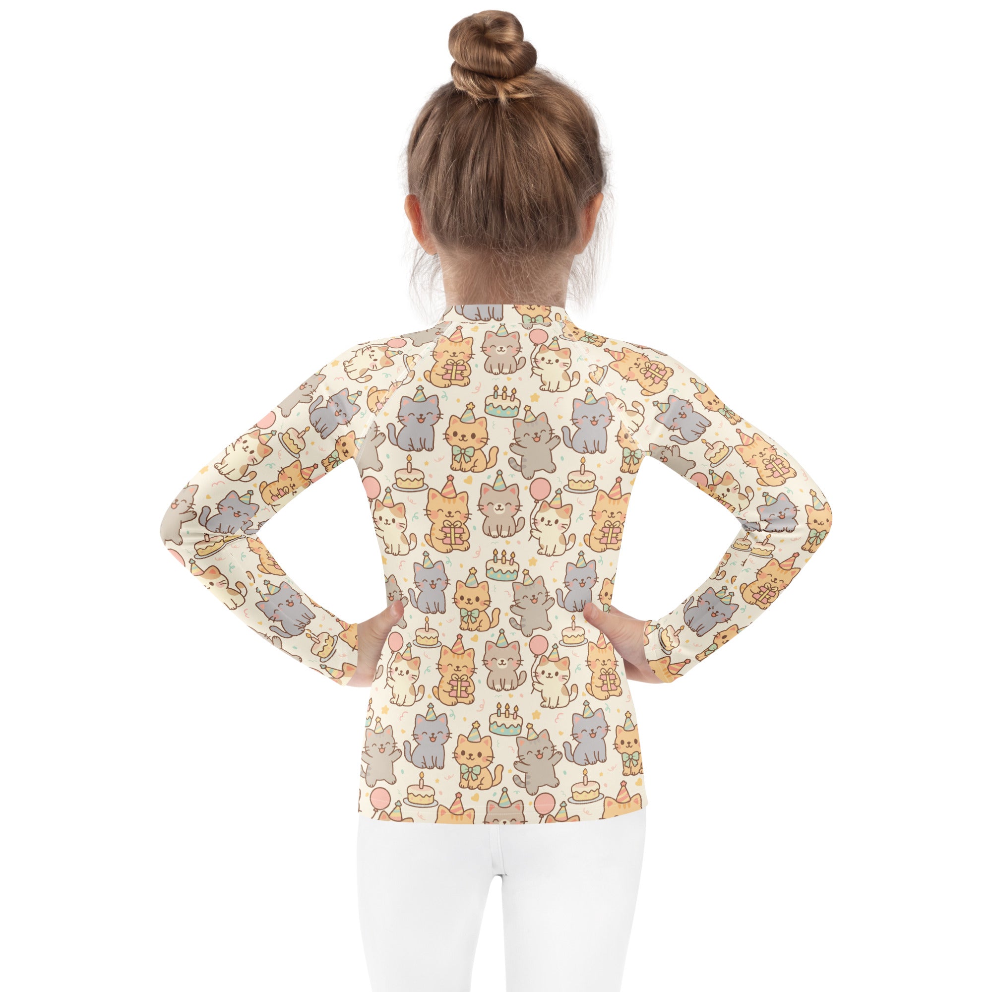 Kids Kitten Birthday Long Sleeve Rash Guard Swim Shirt – Buttery Soft, Sun Safe UPF 50+ Protection, Quick Dry & 4-Way Stretch Comfort