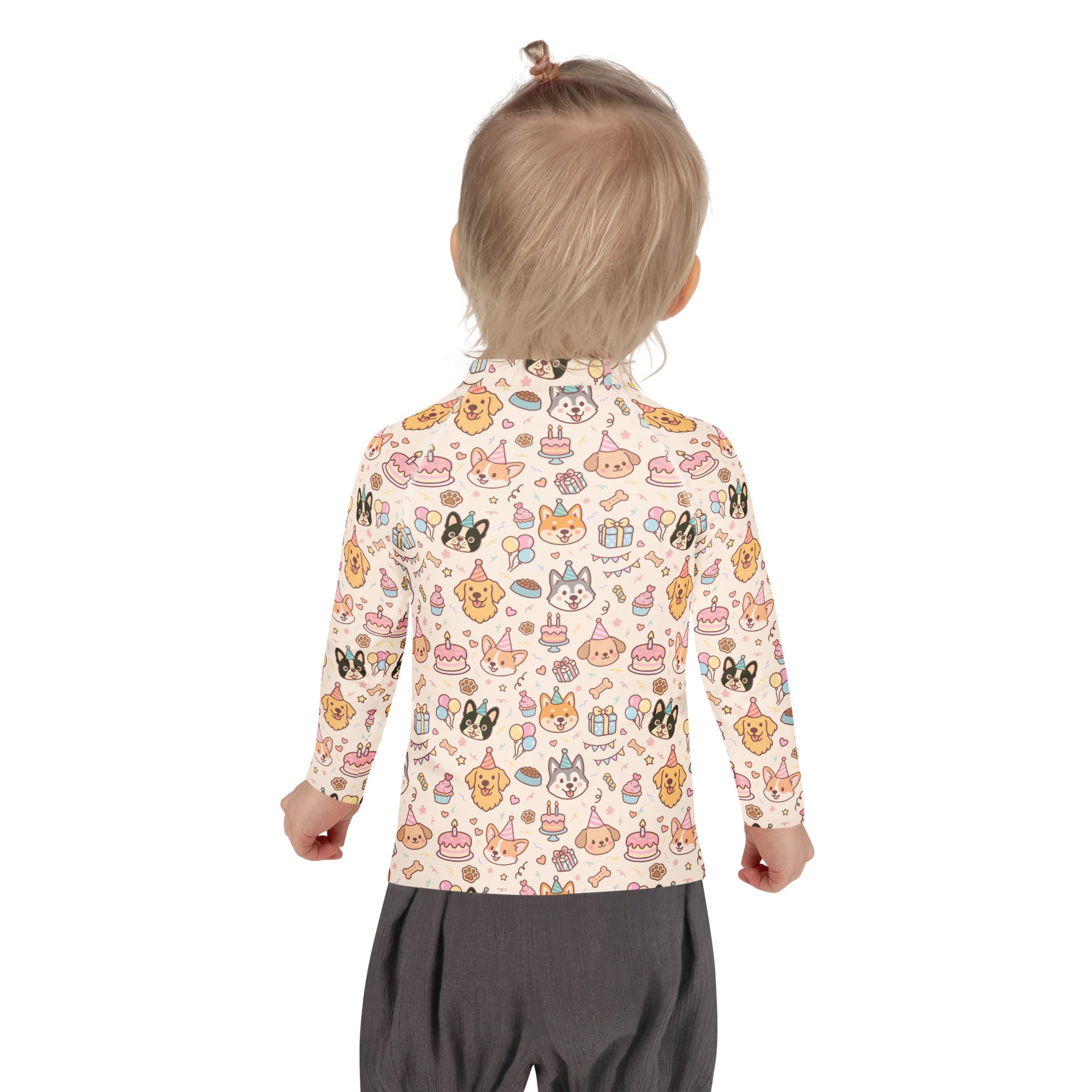 Kids Puppy Birthday Long Sleeve Rash Guard Swim Shirt – Buttery Soft, Sun Safe UPF 50+ Protection, Quick Dry & 4-Way Stretch Comfort
