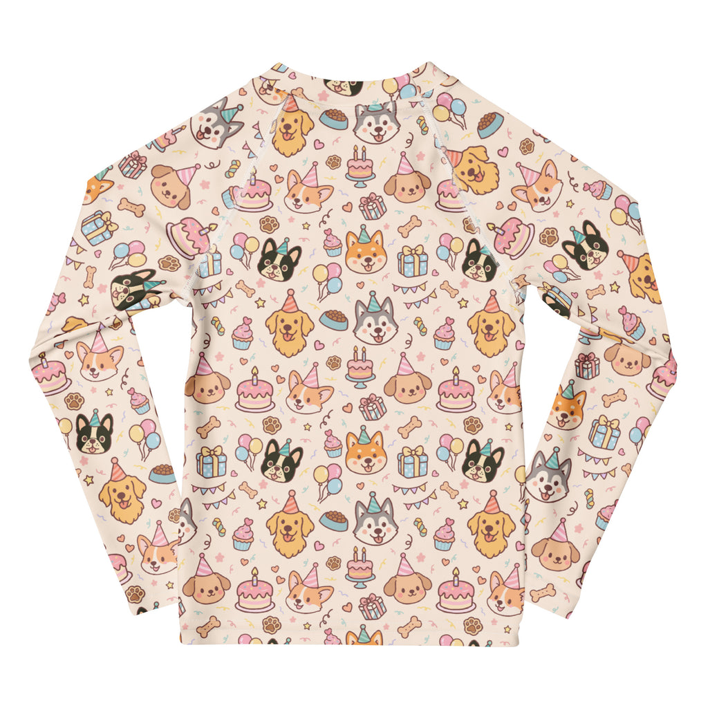 Kids Puppy Birthday Long Sleeve Rash Guard Swim Shirt – Buttery Soft, Sun Safe UPF 50+ Protection, Quick Dry & 4-Way Stretch Comfort