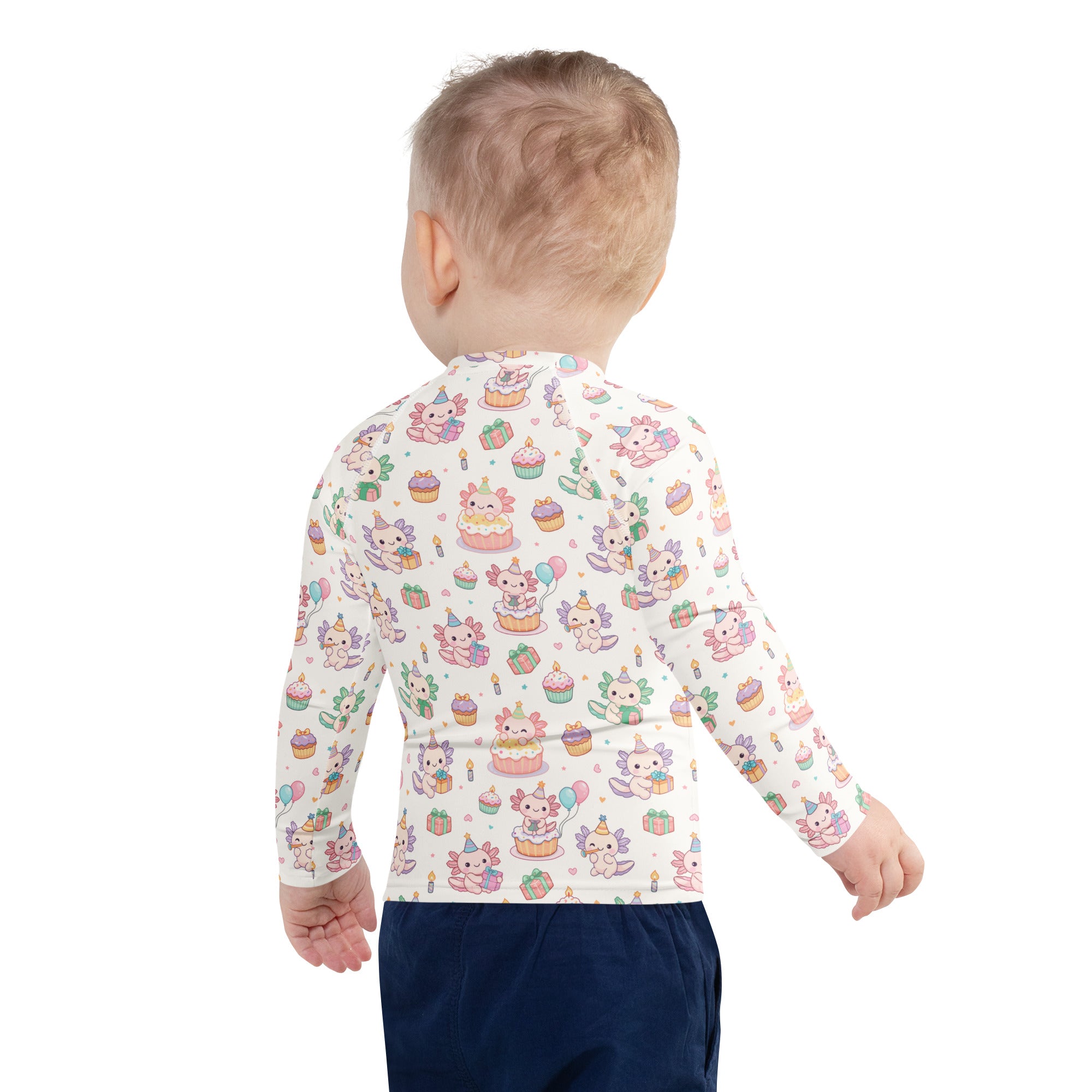 Kids Axolotl Birthday Long Sleeve Rash Guard Swim Shirt – Buttery Soft, Sun Safe UPF 50+ Protection, Quick Dry & 4-Way Stretch Comfort
