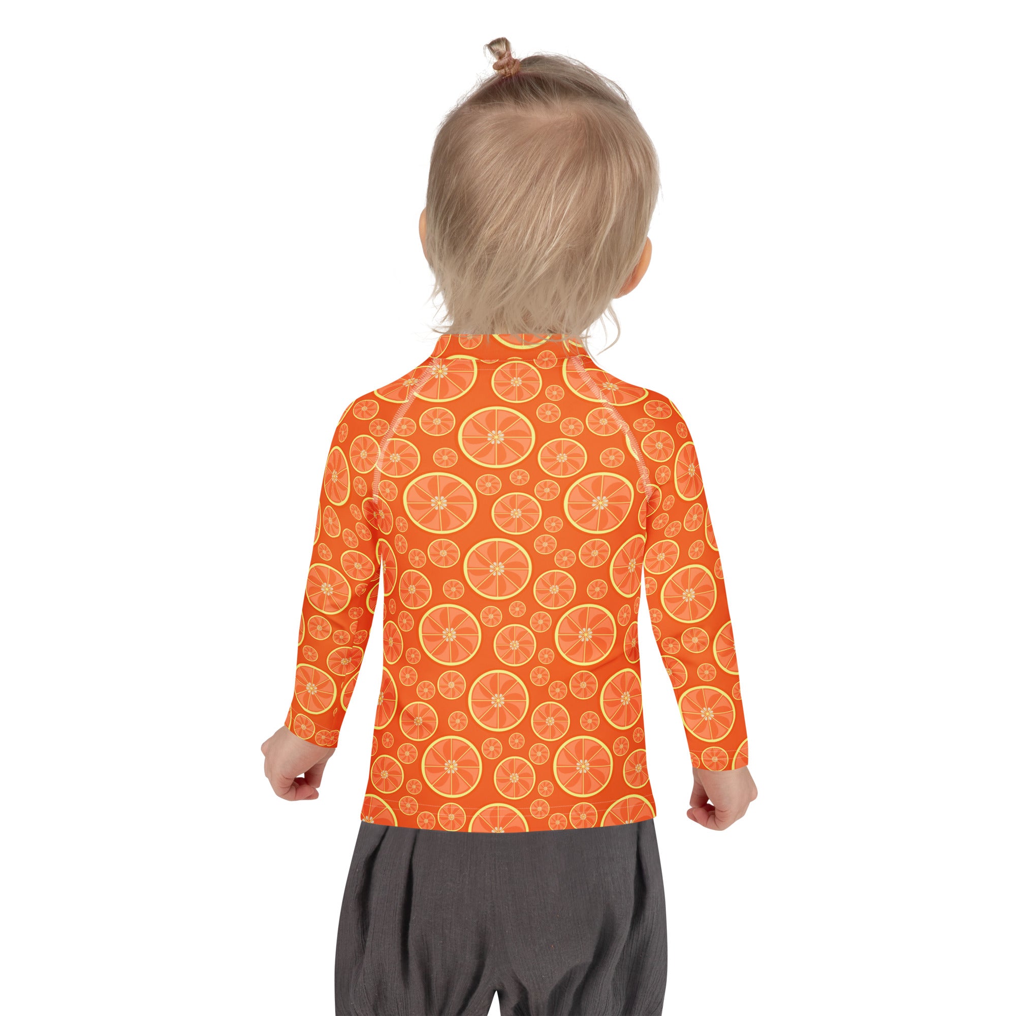 Kids Orange Citrus Long Sleeve Rash Guard Swim Shirt – Buttery Soft, Sun Safe UPF 50+ Protection, Quick Dry & 4-Way Stretch Comfort