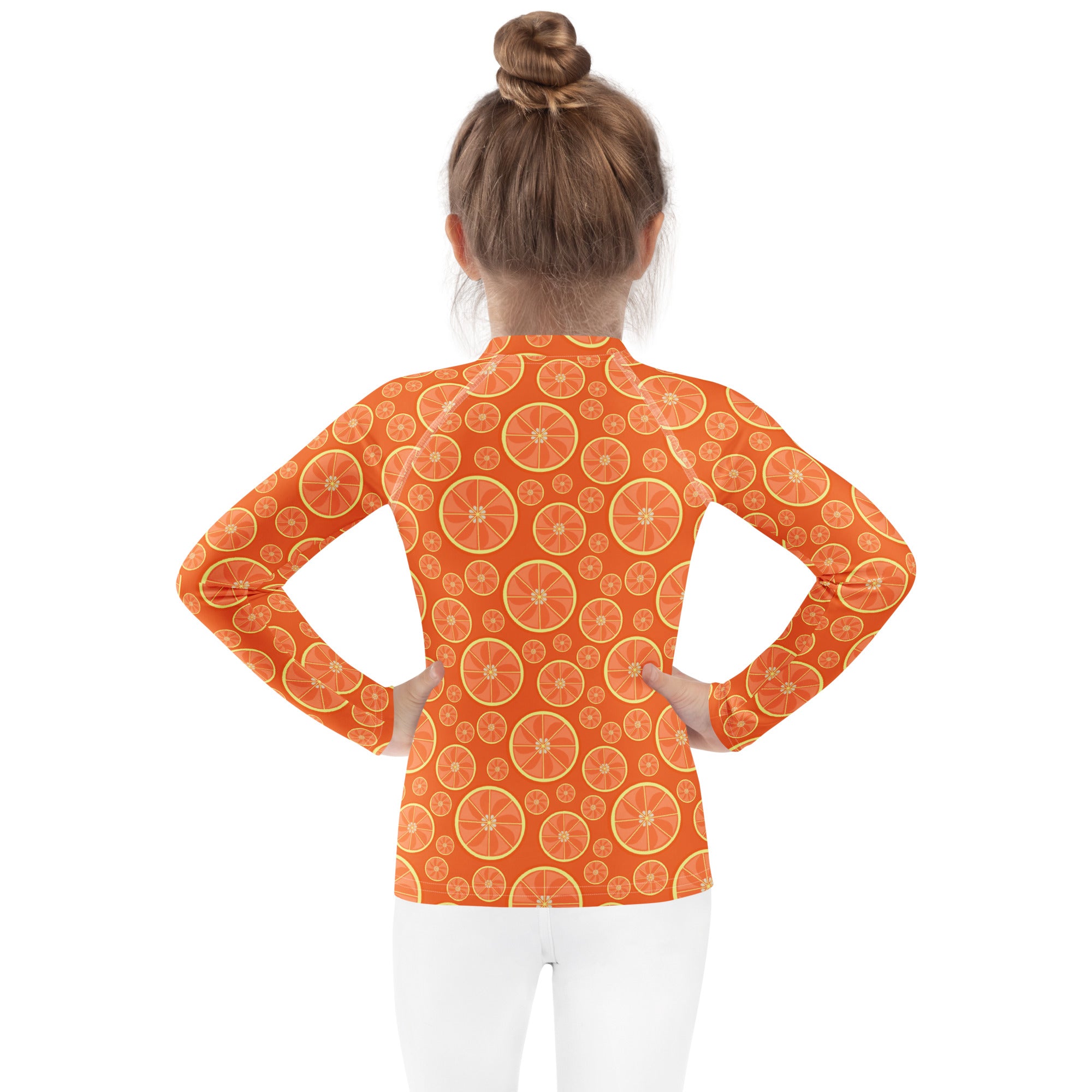 Kids Orange Citrus Long Sleeve Rash Guard Swim Shirt – Buttery Soft, Sun Safe UPF 50+ Protection, Quick Dry & 4-Way Stretch Comfort