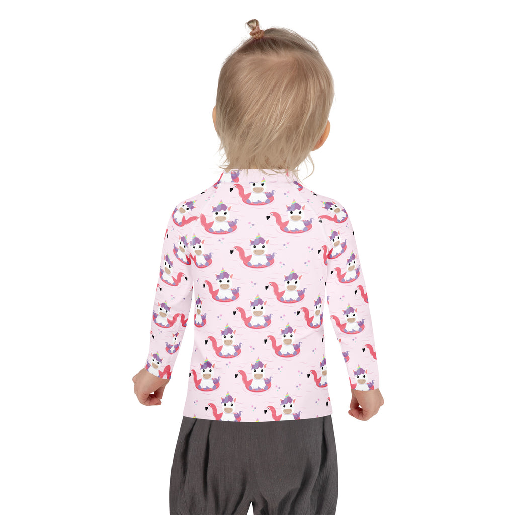 Girls Pink Unicorn Flamingo Long Sleeve Rash Guard Swim Shirt – Buttery Soft, Sun Safe UPF 50+ Protection, Quick Dry & 4-Way Stretch Comfort