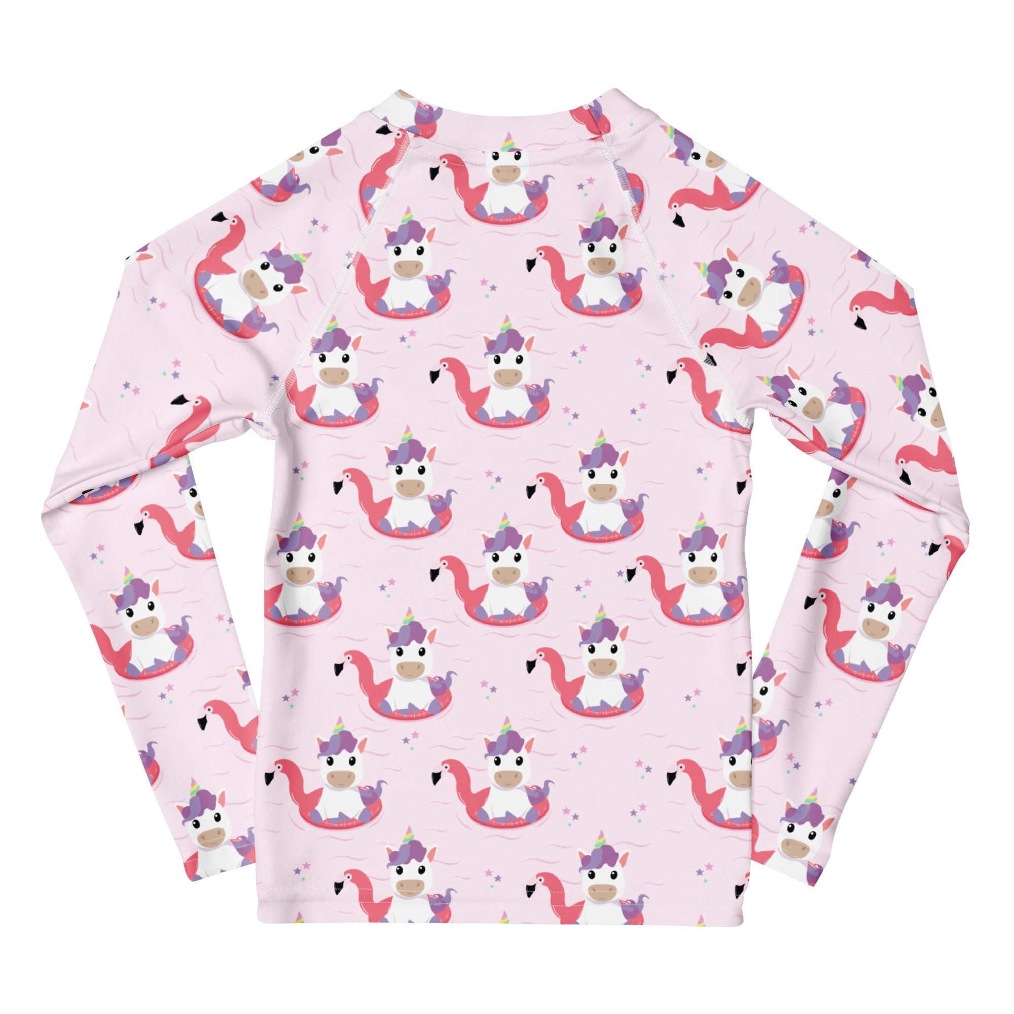 Girls Pink Unicorn Flamingo Long Sleeve Rash Guard Swim Shirt – Buttery Soft, Sun Safe UPF 50+ Protection, Quick Dry & 4-Way Stretch Comfort