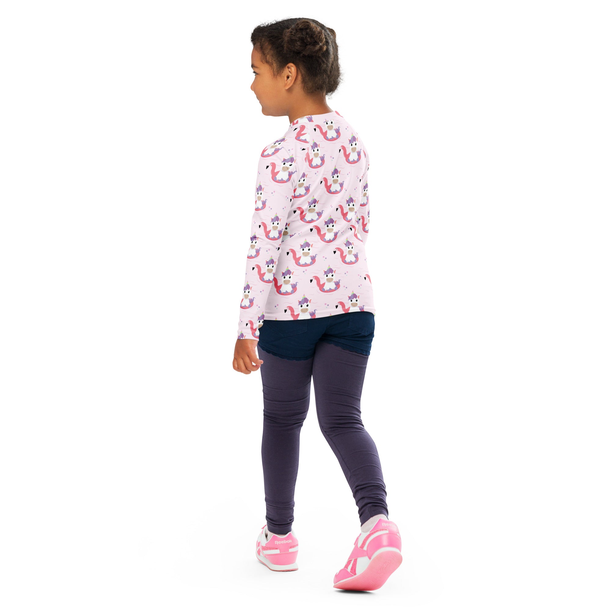 Girls Pink Unicorn Flamingo Long Sleeve Rash Guard Swim Shirt – Buttery Soft, Sun Safe UPF 50+ Protection, Quick Dry & 4-Way Stretch Comfort