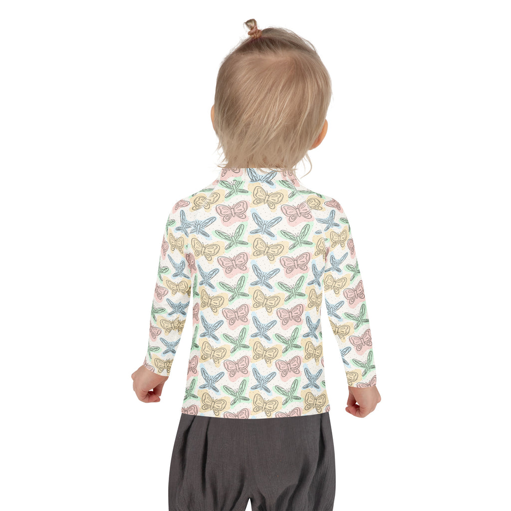 Girls Pastel Butterfly Long Sleeve Rash Guard Swim Shirt – Buttery Soft, Sun Safe UPF 50+ Protection, Quick Dry & 4-Way Stretch Comfort