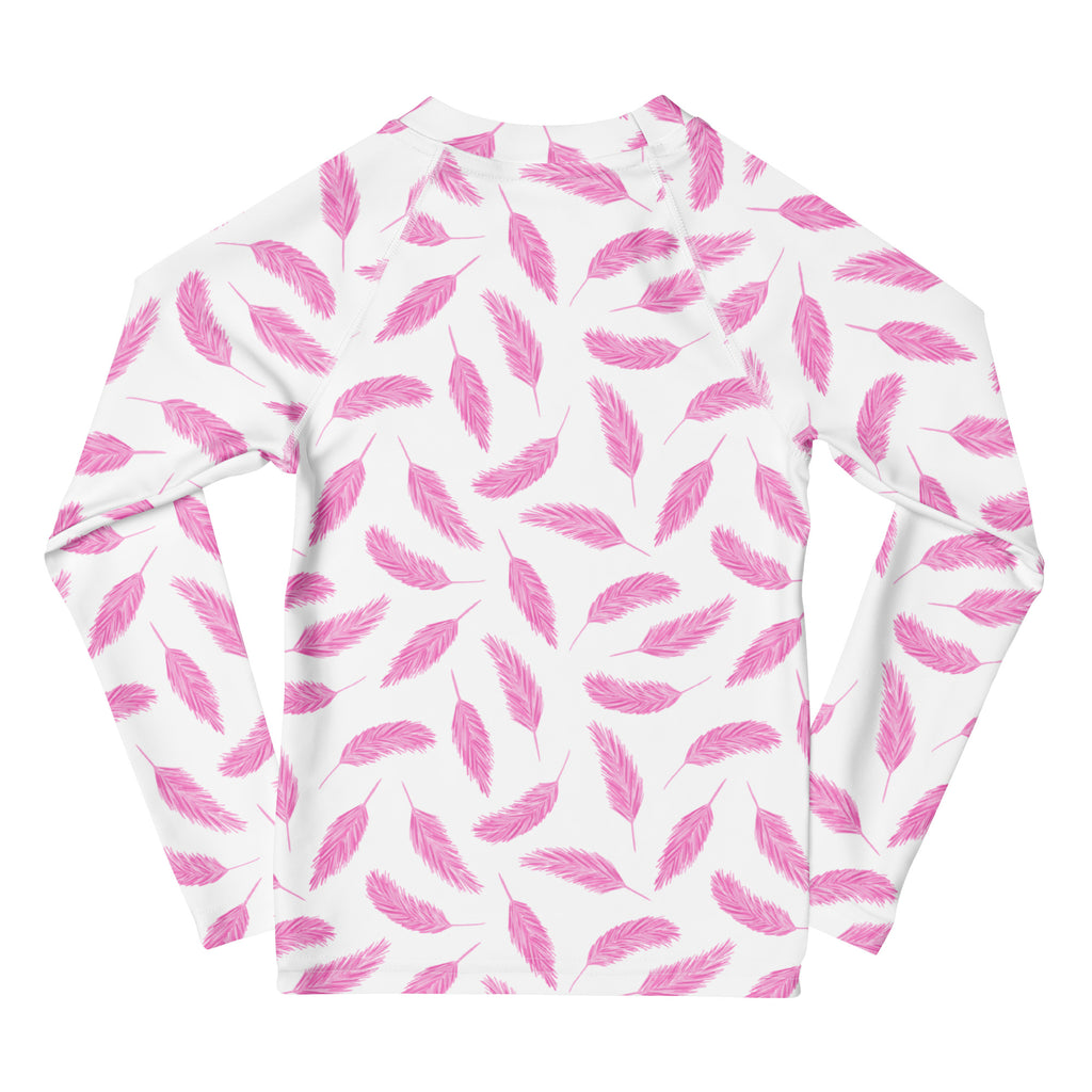 Girls Flamingo Feathers Long Sleeve Rash Guard Swim Shirt – Buttery Soft, Sun Safe UPF 50+ Protection, Quick Dry & 4-Way Stretch Comfort