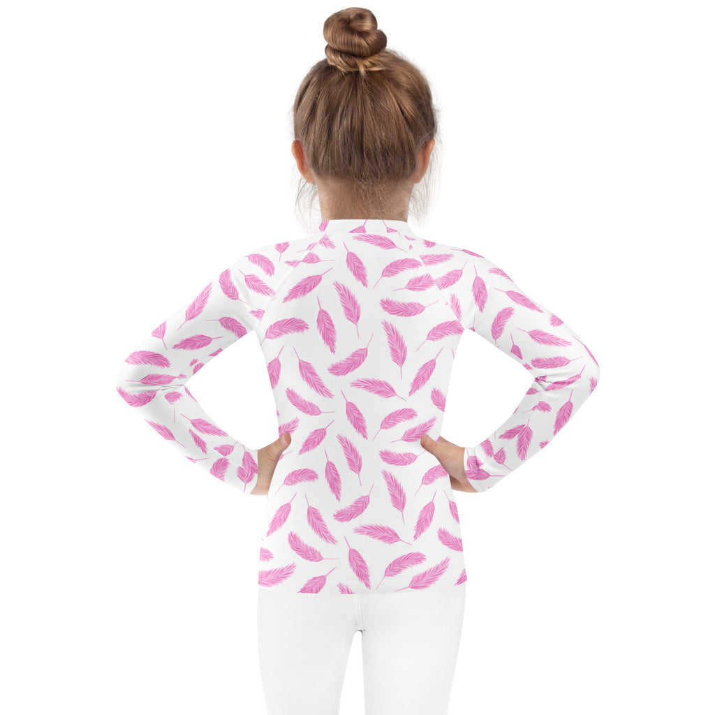 Girls Flamingo Feathers Long Sleeve Rash Guard Swim Shirt – Buttery Soft, Sun Safe UPF 50+ Protection, Quick Dry & 4-Way Stretch Comfort