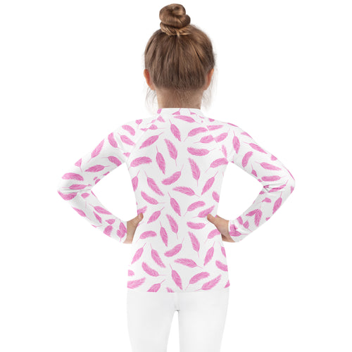Girls Flamingo Feathers Long Sleeve Rash Guard Swim Shirt – Buttery Soft, Sun Safe UPF 50+ Protection, Quick Dry & 4-Way Stretch Comfort