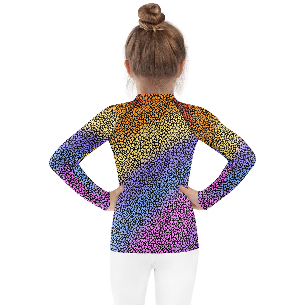 Girls Colorful Leopard Long Sleeve Rash Guard Swim Shirt – Buttery Soft, Sun Safe UPF 50+ Protection, Quick Dry & 4-Way Stretch Comfort