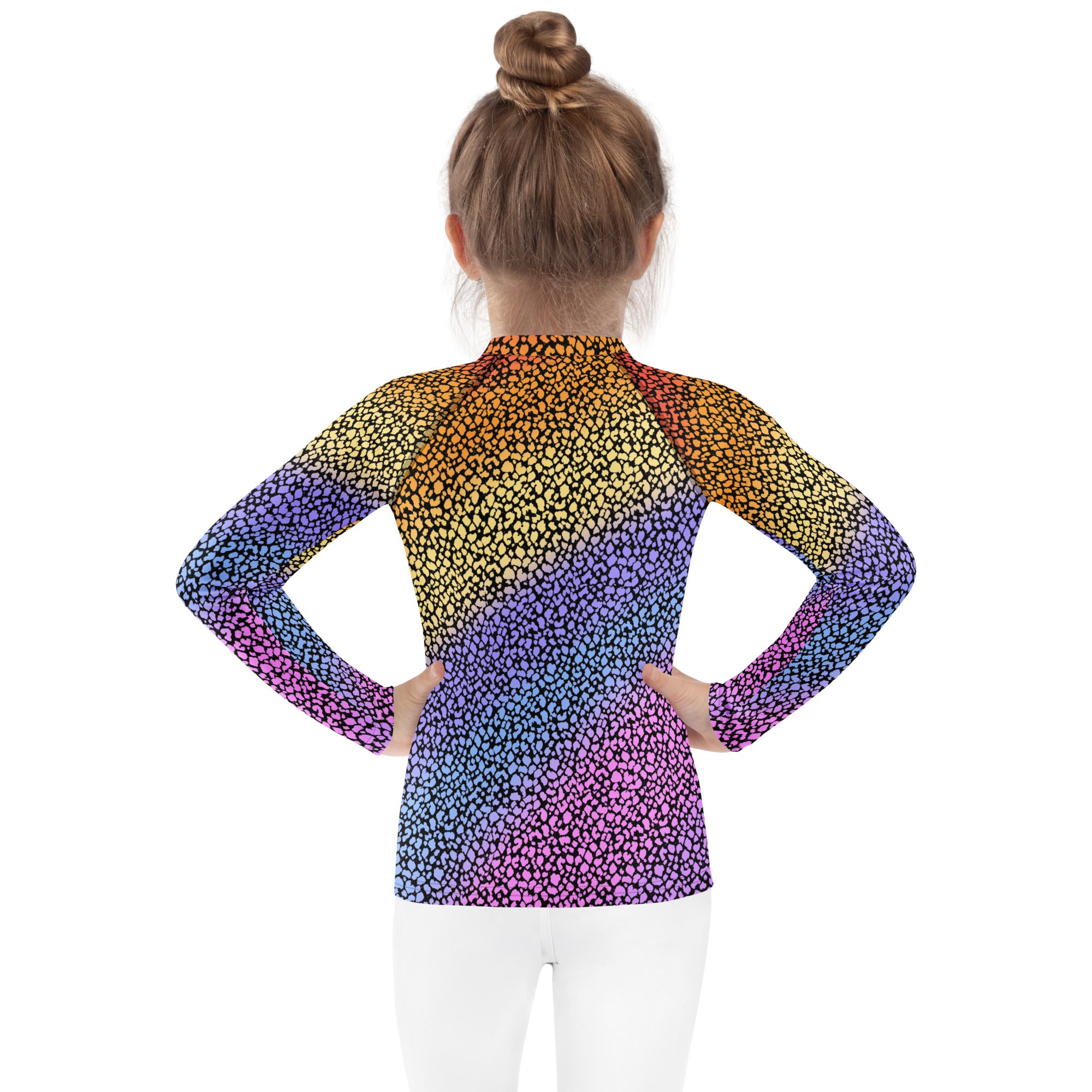 Girls Colorful Leopard Long Sleeve Rash Guard Swim Shirt – Buttery Soft, Sun Safe UPF 50+ Protection, Quick Dry & 4-Way Stretch Comfort