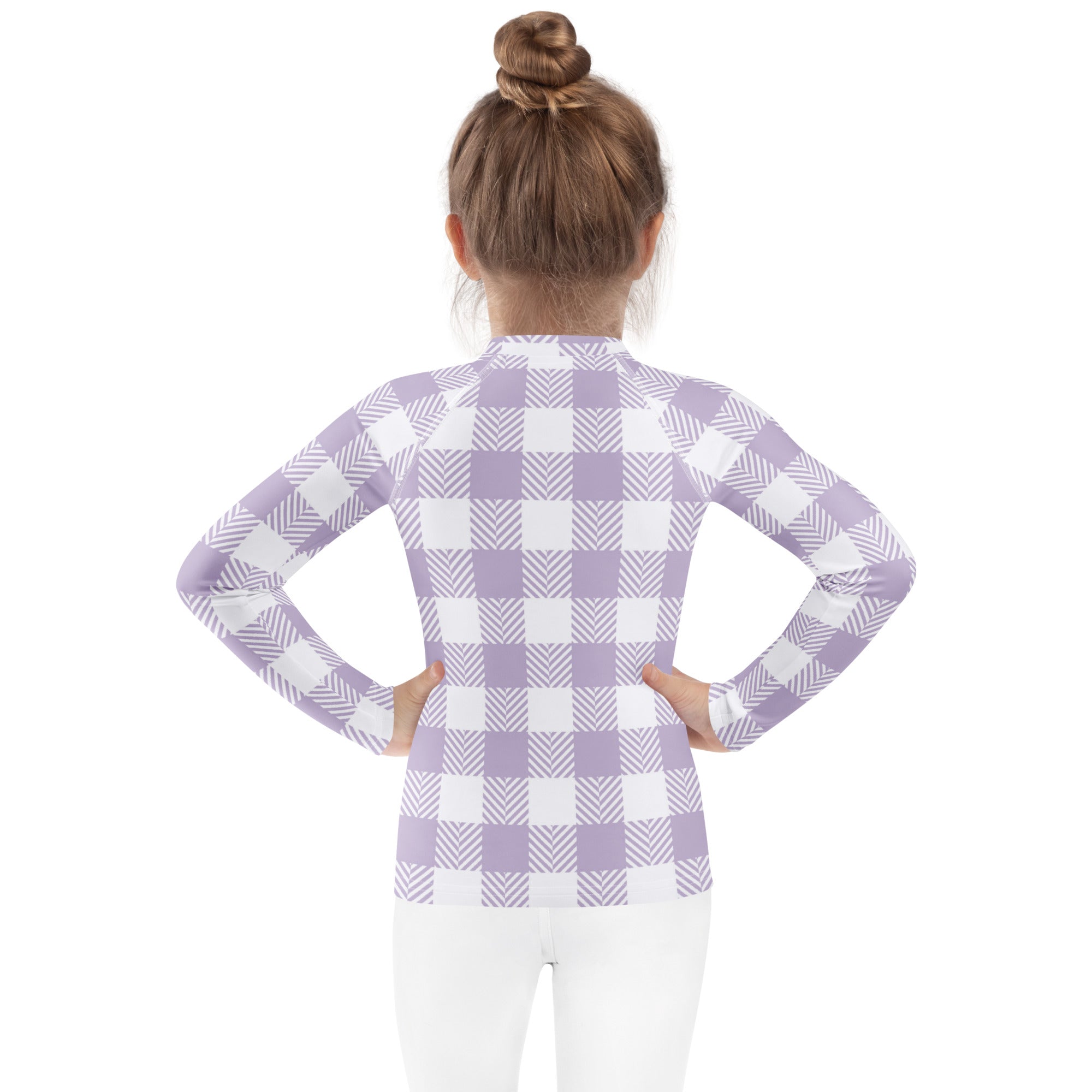 Girls Lavender Gingham Long Sleeve Rash Guard Swim Shirt – Buttery Soft, Sun Safe UPF 50+ Protection, Quick Dry & 4-Way Stretch Comfort