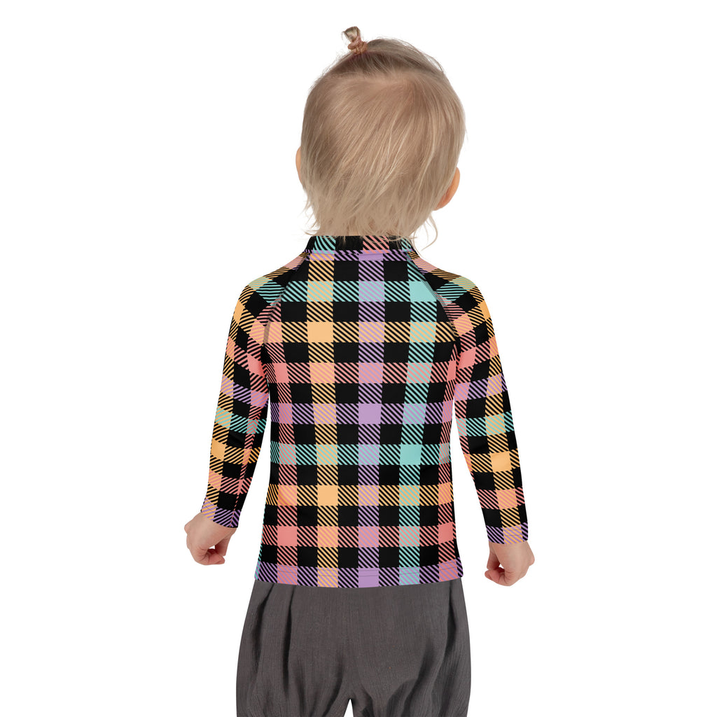 Girls Colorful Pastel Plaid Long Sleeve Rash Guard Swim Shirt – Buttery Soft, Sun Safe UPF 50+ Protection, Quick Dry & 4-Way Stretch Comfort