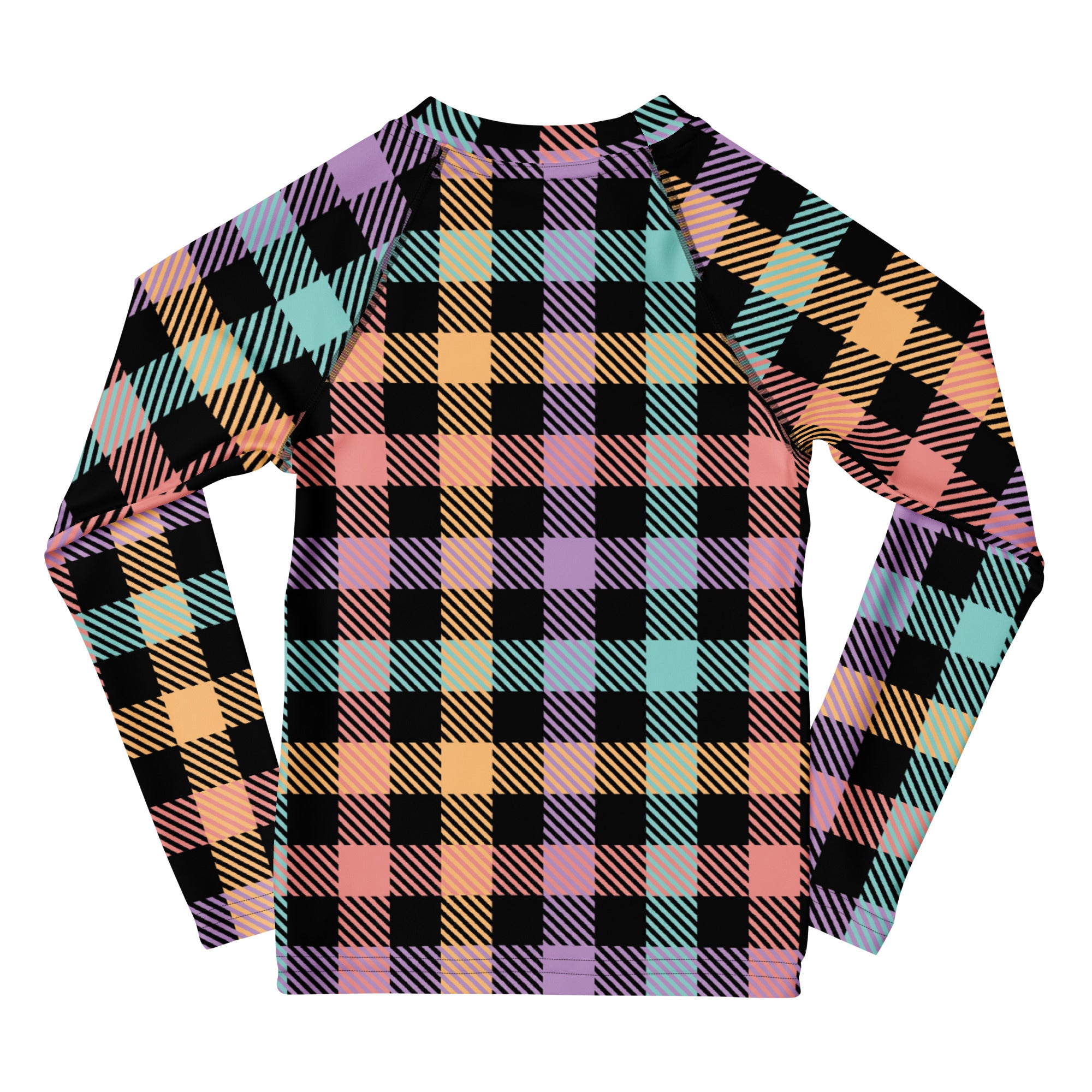 Girls Colorful Pastel Plaid Long Sleeve Rash Guard Swim Shirt – Buttery Soft, Sun Safe UPF 50+ Protection, Quick Dry & 4-Way Stretch Comfort