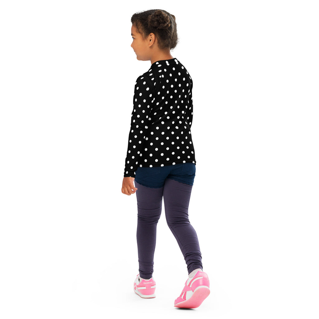 Kids Black Polka Dot Long Sleeve Rash Guard Swim Shirt – Buttery Soft, Sun Safe UPF 50+ Protection, Quick Dry & 4-Way Stretch Comfort