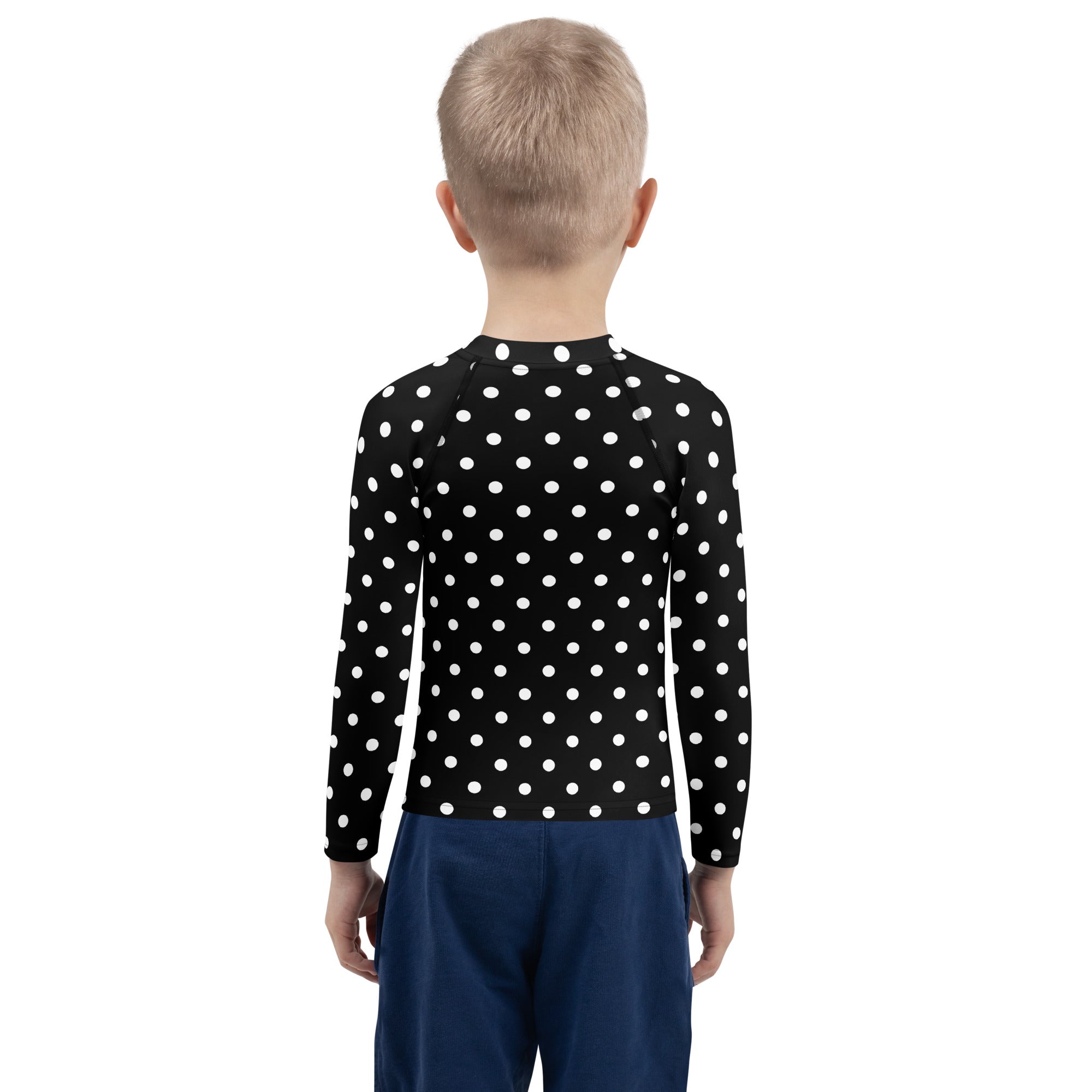 Kids Black Polka Dot Long Sleeve Rash Guard Swim Shirt – Buttery Soft, Sun Safe UPF 50+ Protection, Quick Dry & 4-Way Stretch Comfort