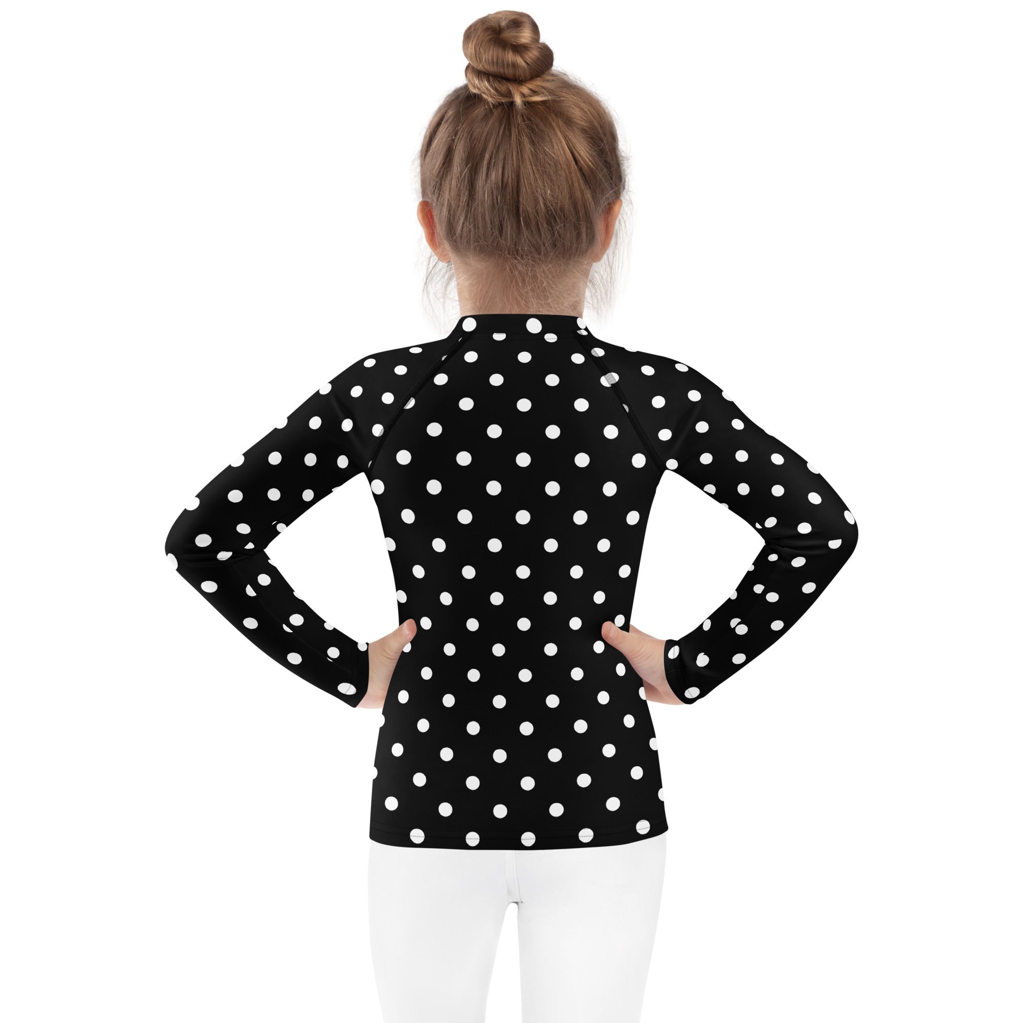 Kids Black Polka Dot Long Sleeve Rash Guard Swim Shirt – Buttery Soft, Sun Safe UPF 50+ Protection, Quick Dry & 4-Way Stretch Comfort