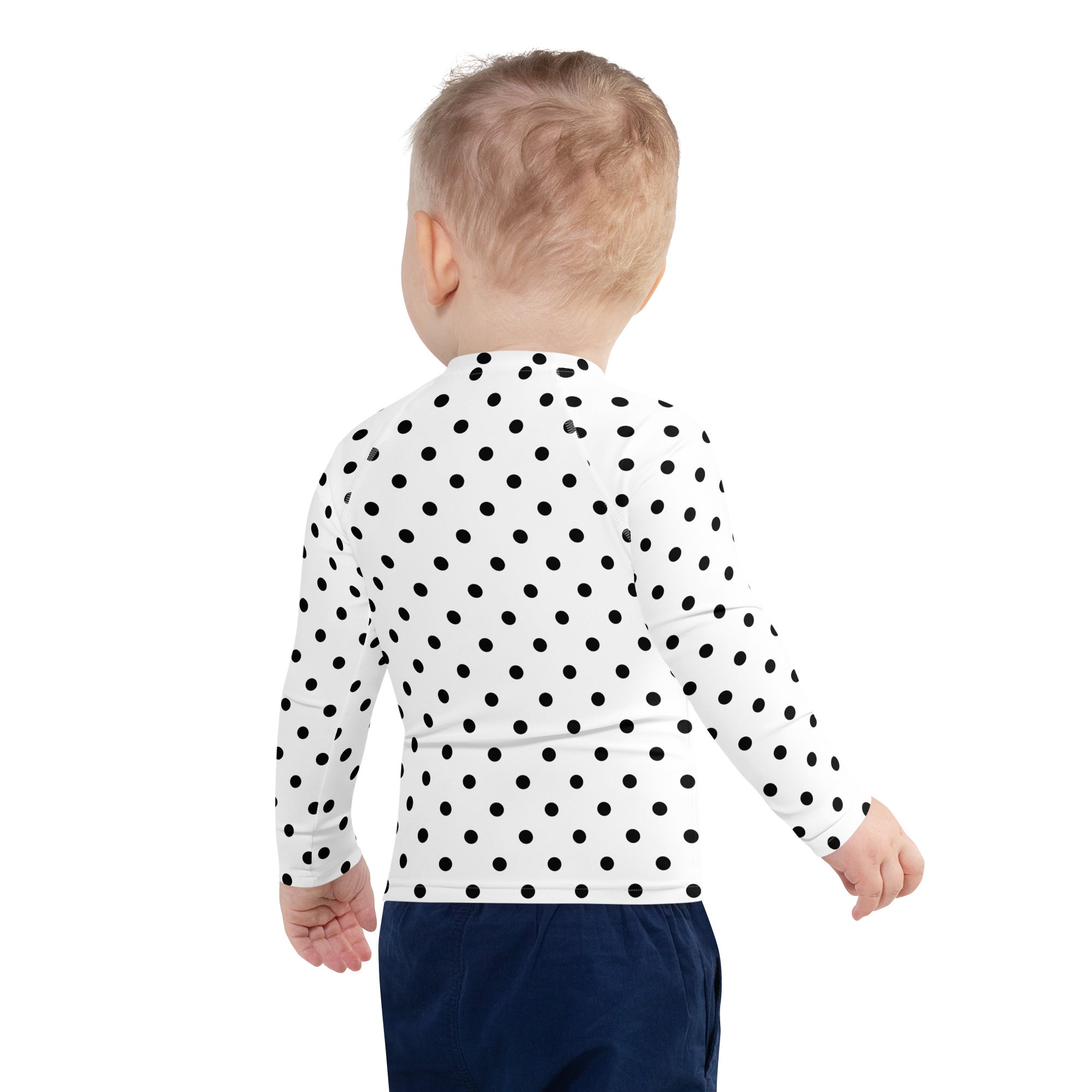 Kids White Polka Dot Long Sleeve Rash Guard Swim Shirt – Buttery Soft, Sun Safe UPF 50+ Protection, Quick Dry & 4-Way Stretch Comfort