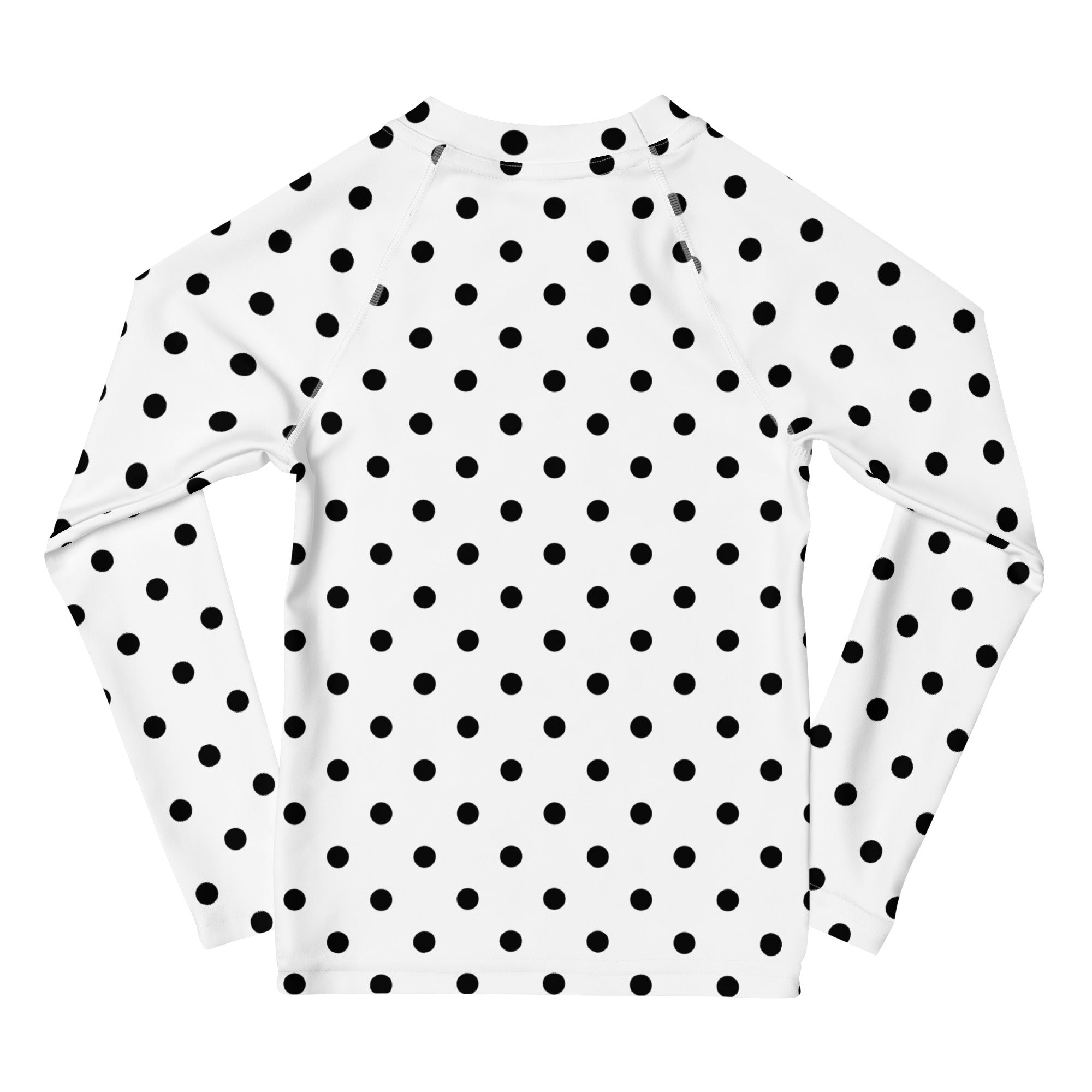 Kids White Polka Dot Long Sleeve Rash Guard Swim Shirt – Buttery Soft, Sun Safe UPF 50+ Protection, Quick Dry & 4-Way Stretch Comfort