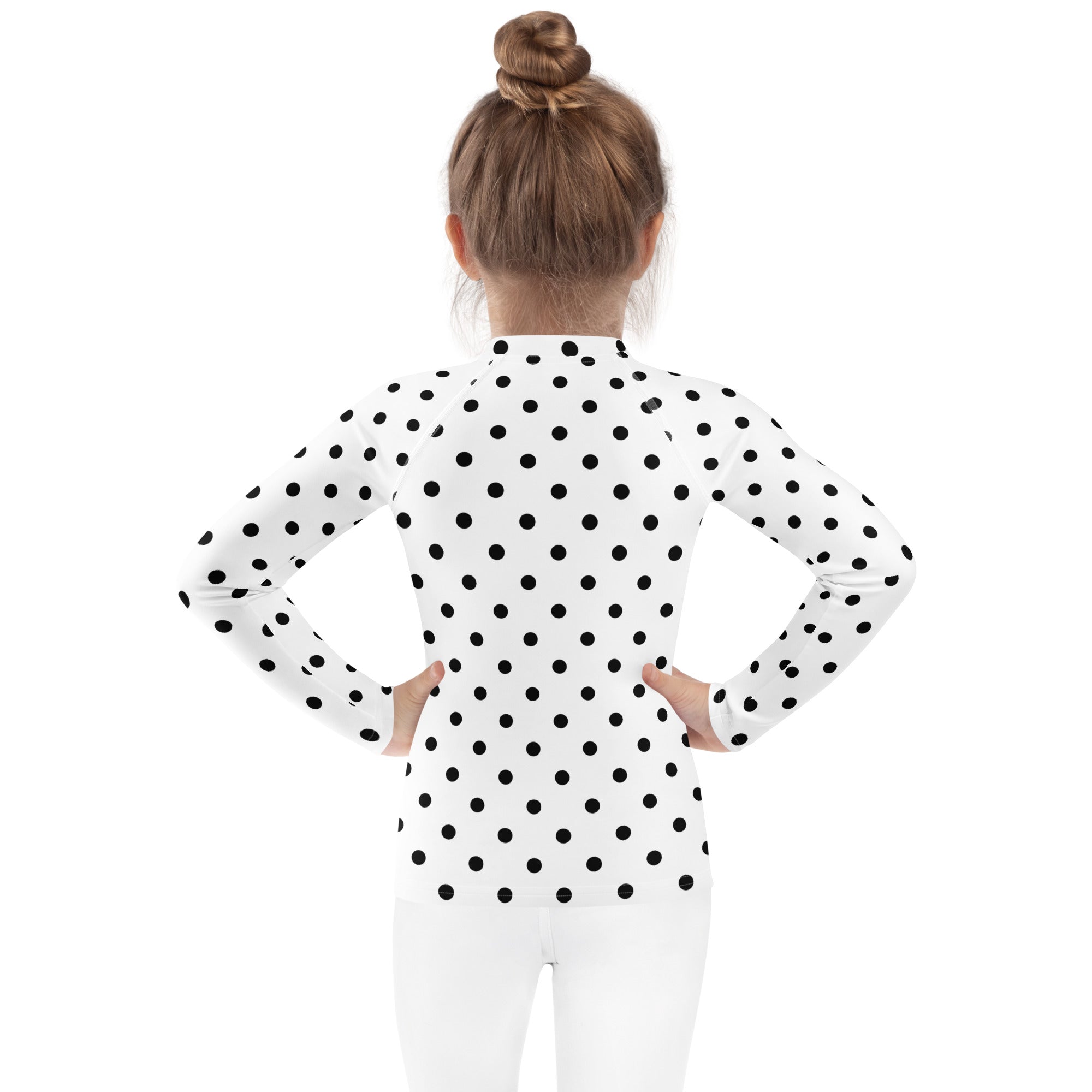 Kids White Polka Dot Long Sleeve Rash Guard Swim Shirt – Buttery Soft, Sun Safe UPF 50+ Protection, Quick Dry & 4-Way Stretch Comfort