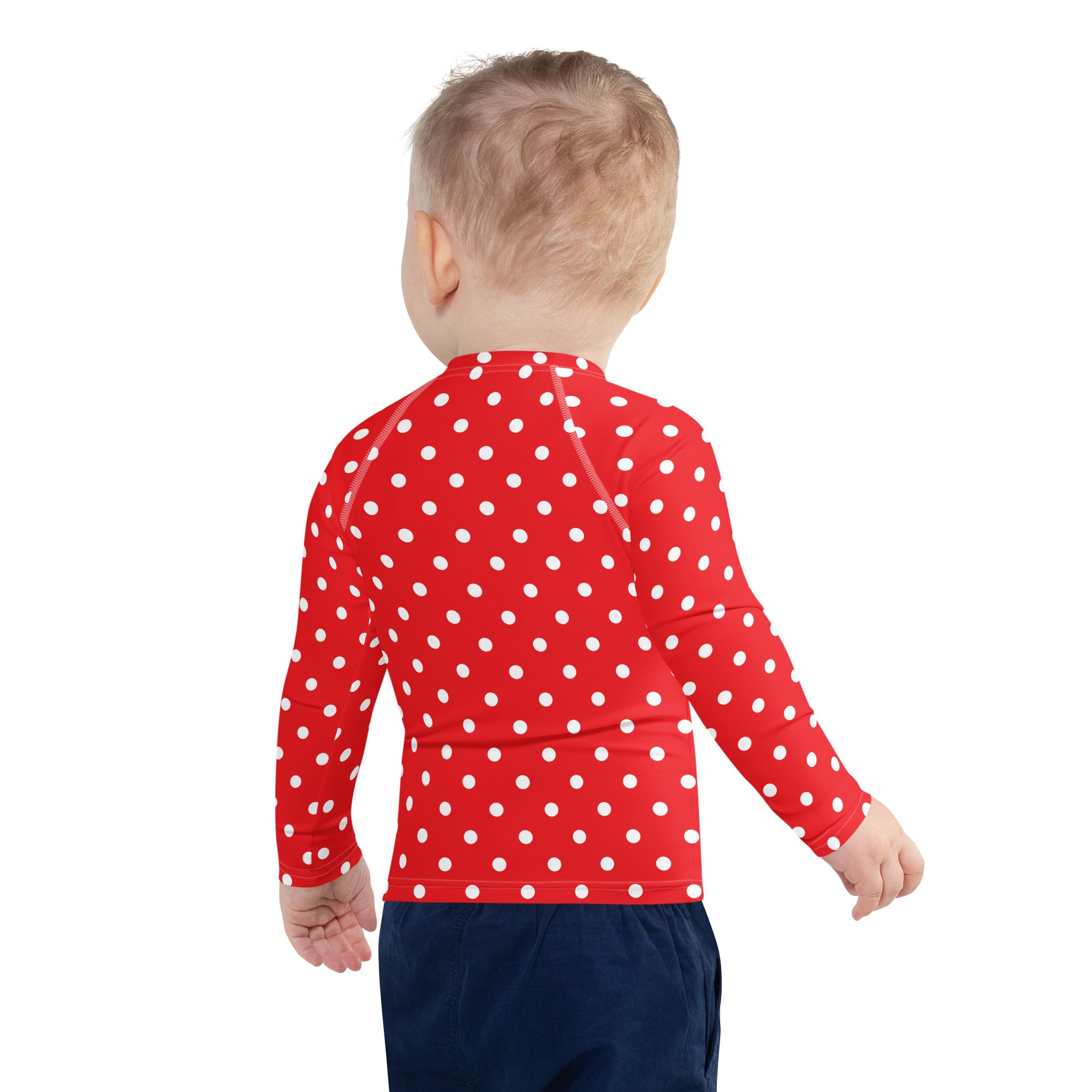 Kids Red Polka Dot Long Sleeve Rash Guard Swim Shirt – Buttery Soft, Sun Safe UPF 50+ Protection, Quick Dry & 4-Way Stretch Comfort
