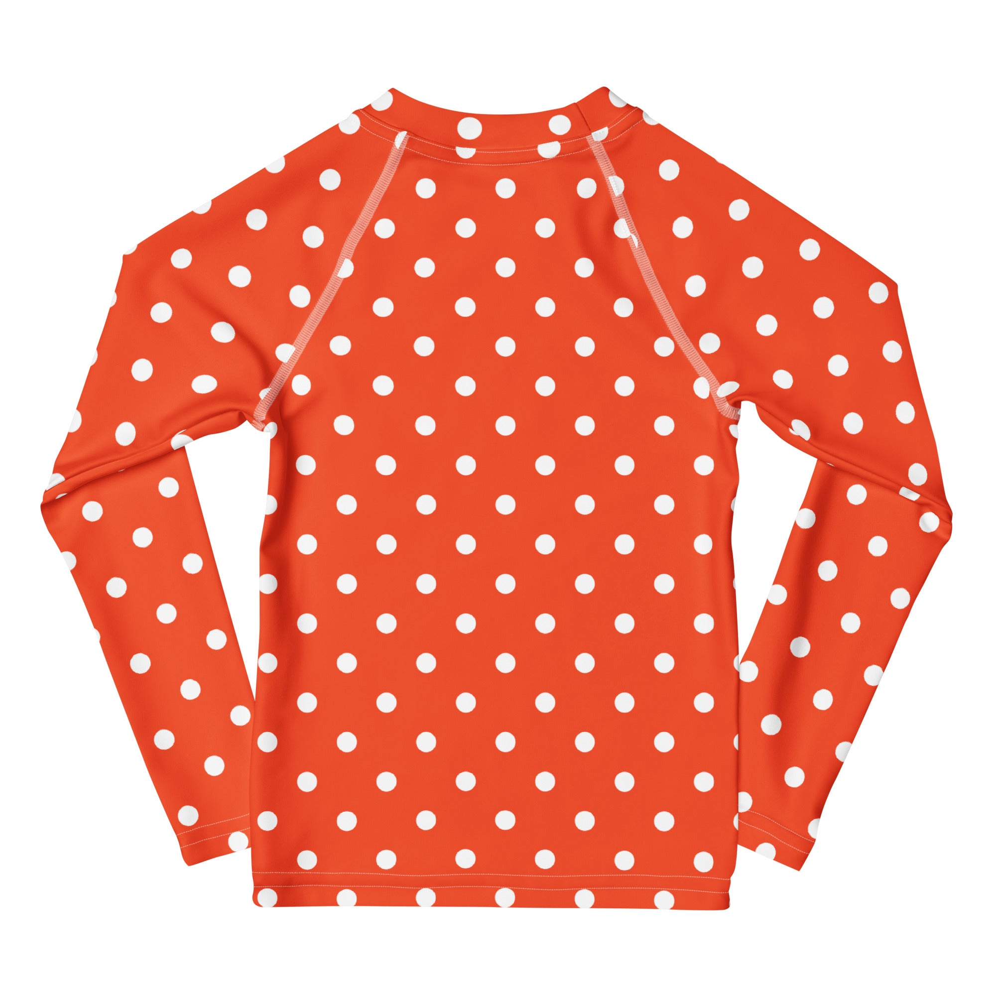 Kids Bright Orange Polka Dot Long Sleeve Rash Guard Swim Shirt – Buttery Soft, Sun Safe UPF 50+ Protection, Quick Dry & 4-Way Stretch Comfort