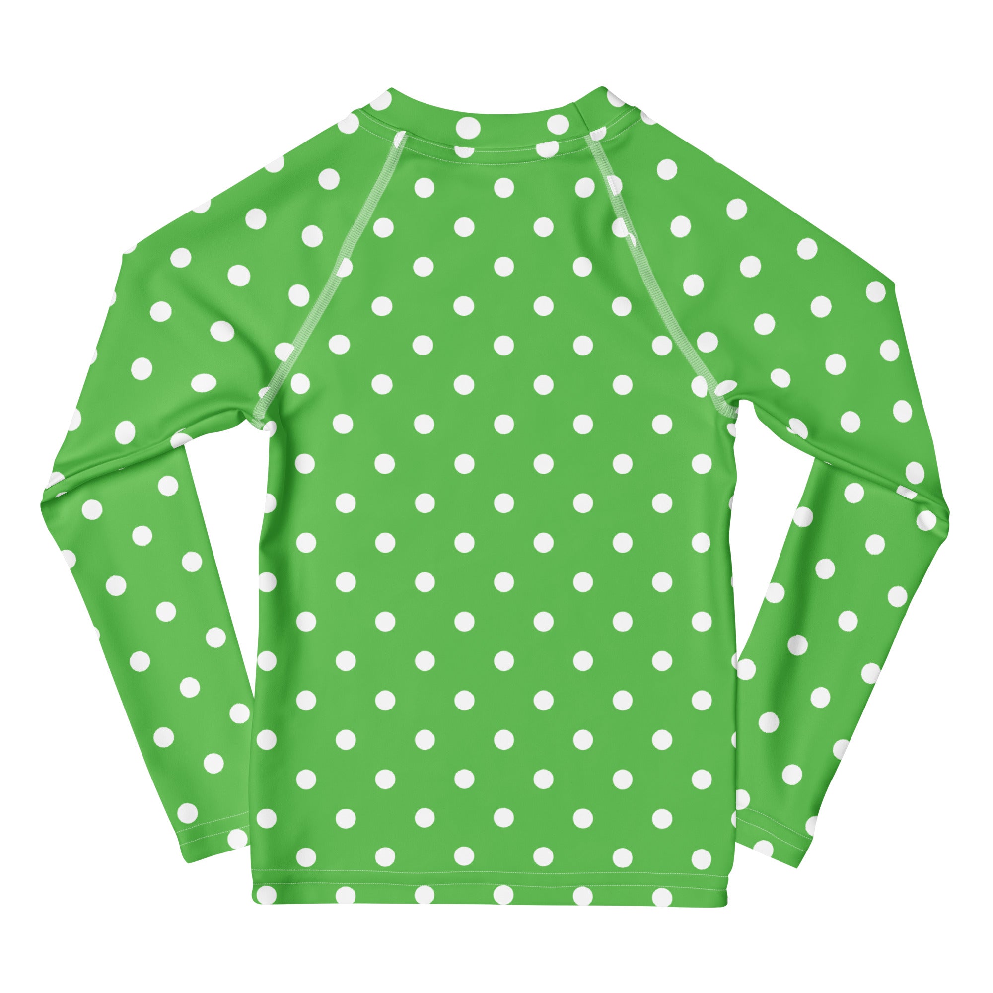 Kids Green Polka Dot Long Sleeve Rash Guard Swim Shirt – Buttery Soft, Sun Safe UPF 50+ Protection, Quick Dry & 4-Way Stretch Comfort