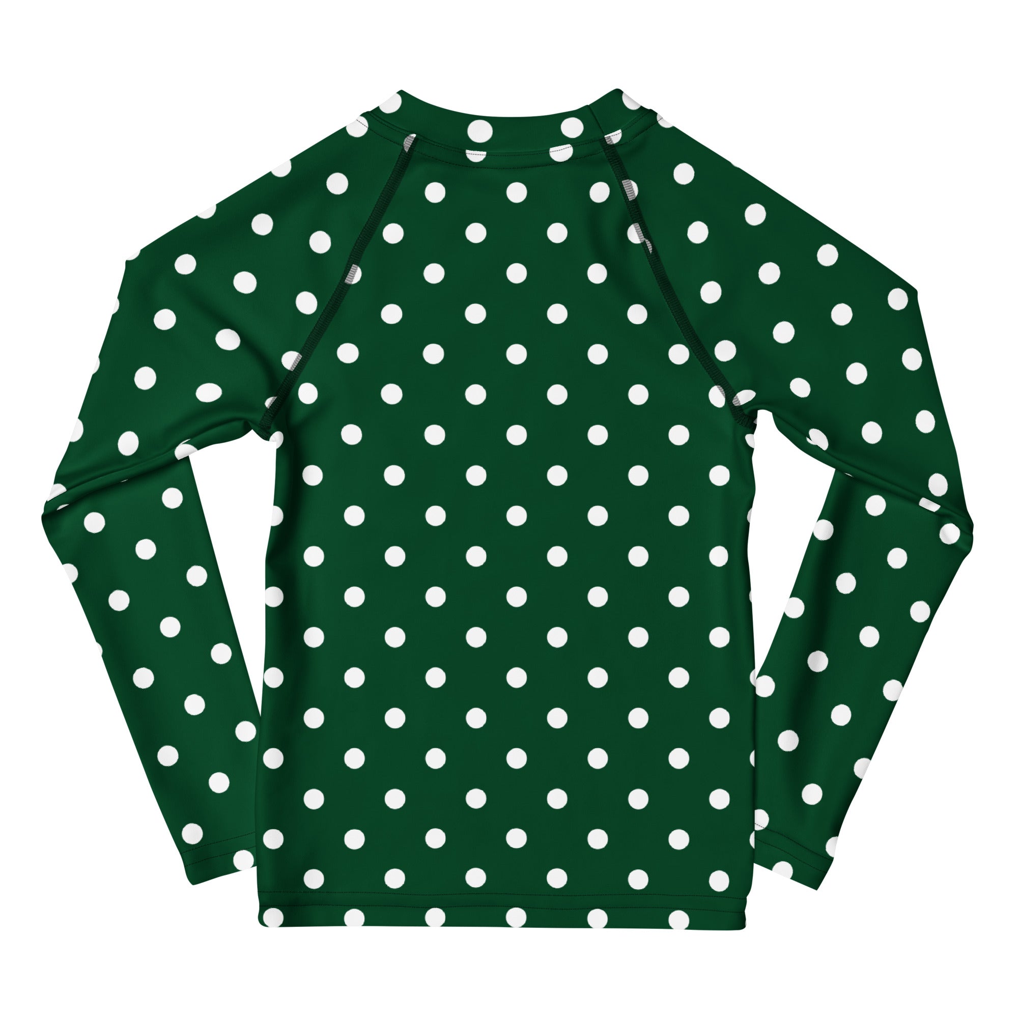 Kids Dark Green Polka Dot Long Sleeve Rash Guard Swim Shirt – Buttery Soft, Sun Safe UPF 50+ Protection, Quick Dry & 4-Way Stretch Comfort