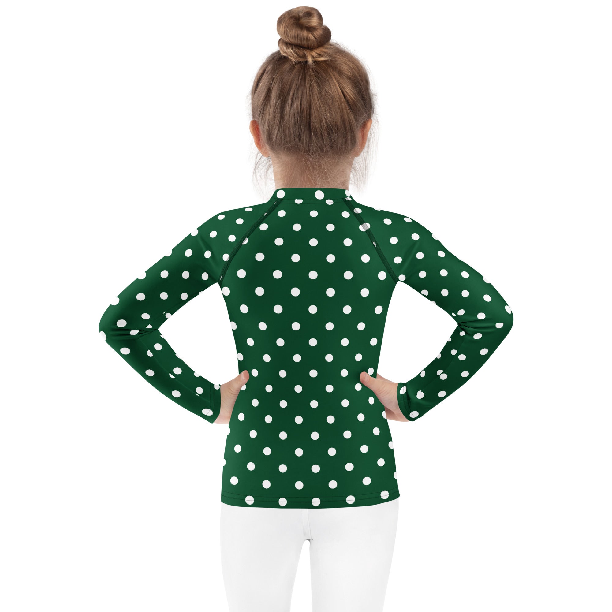Kids Dark Green Polka Dot Long Sleeve Rash Guard Swim Shirt – Buttery Soft, Sun Safe UPF 50+ Protection, Quick Dry & 4-Way Stretch Comfort