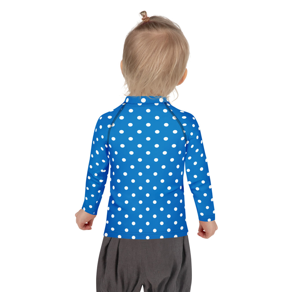 Kids Royal Blue Polka Dot Long Sleeve Rash Guard Swim Shirt – Buttery Soft, Sun Safe UPF 50+ Protection, Quick Dry & 4-Way Stretch Comfort