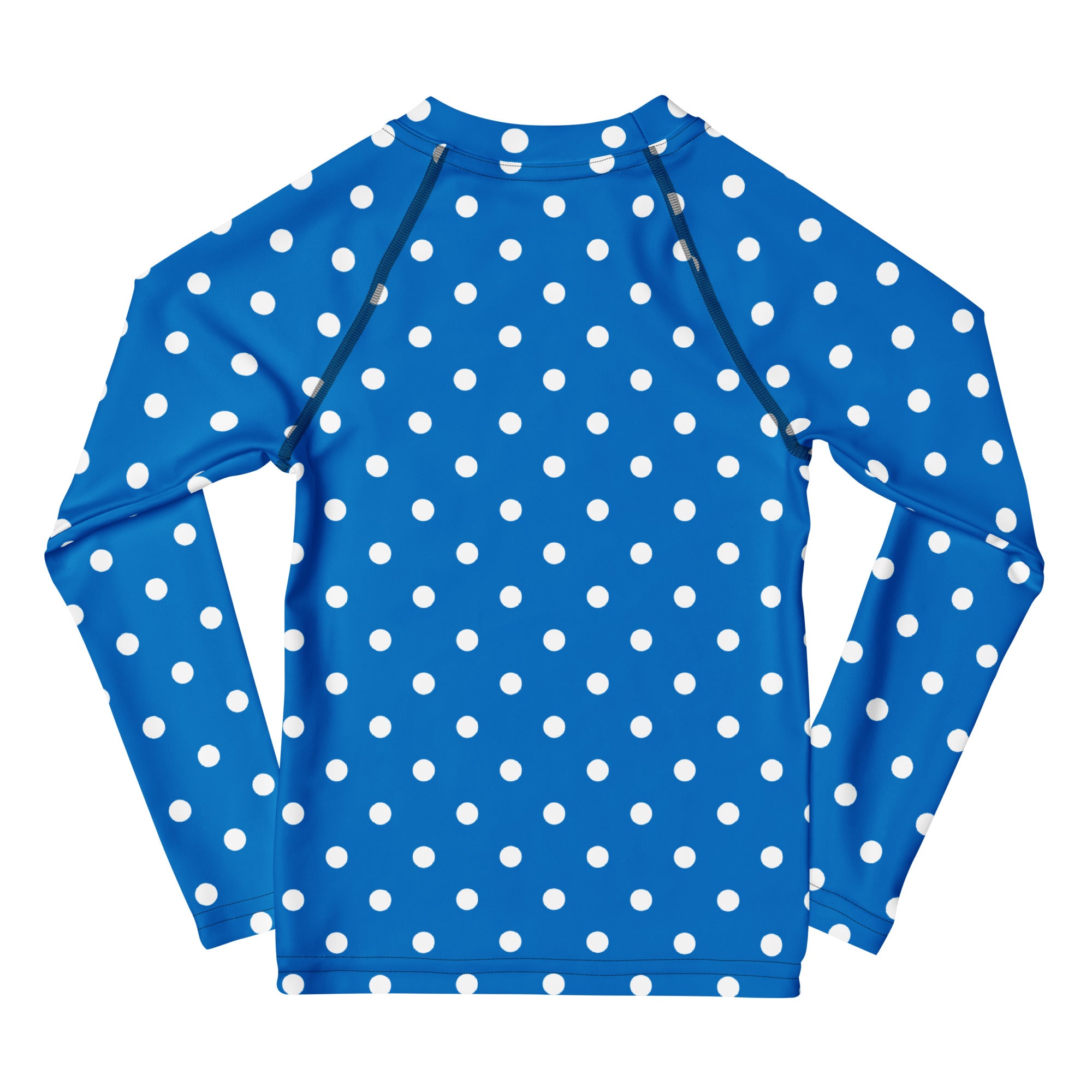 Kids Royal Blue Polka Dot Long Sleeve Rash Guard Swim Shirt – Buttery Soft, Sun Safe UPF 50+ Protection, Quick Dry & 4-Way Stretch Comfort