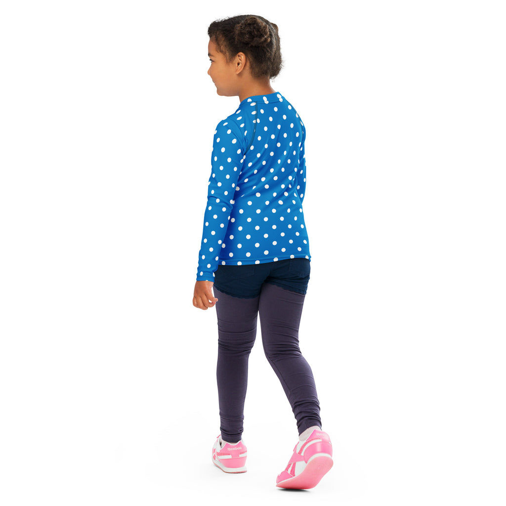 Kids Royal Blue Polka Dot Long Sleeve Rash Guard Swim Shirt – Buttery Soft, Sun Safe UPF 50+ Protection, Quick Dry & 4-Way Stretch Comfort
