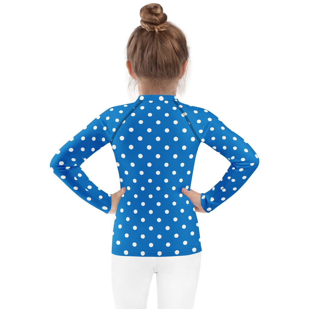 Kids Royal Blue Polka Dot Long Sleeve Rash Guard Swim Shirt – Buttery Soft, Sun Safe UPF 50+ Protection, Quick Dry & 4-Way Stretch Comfort