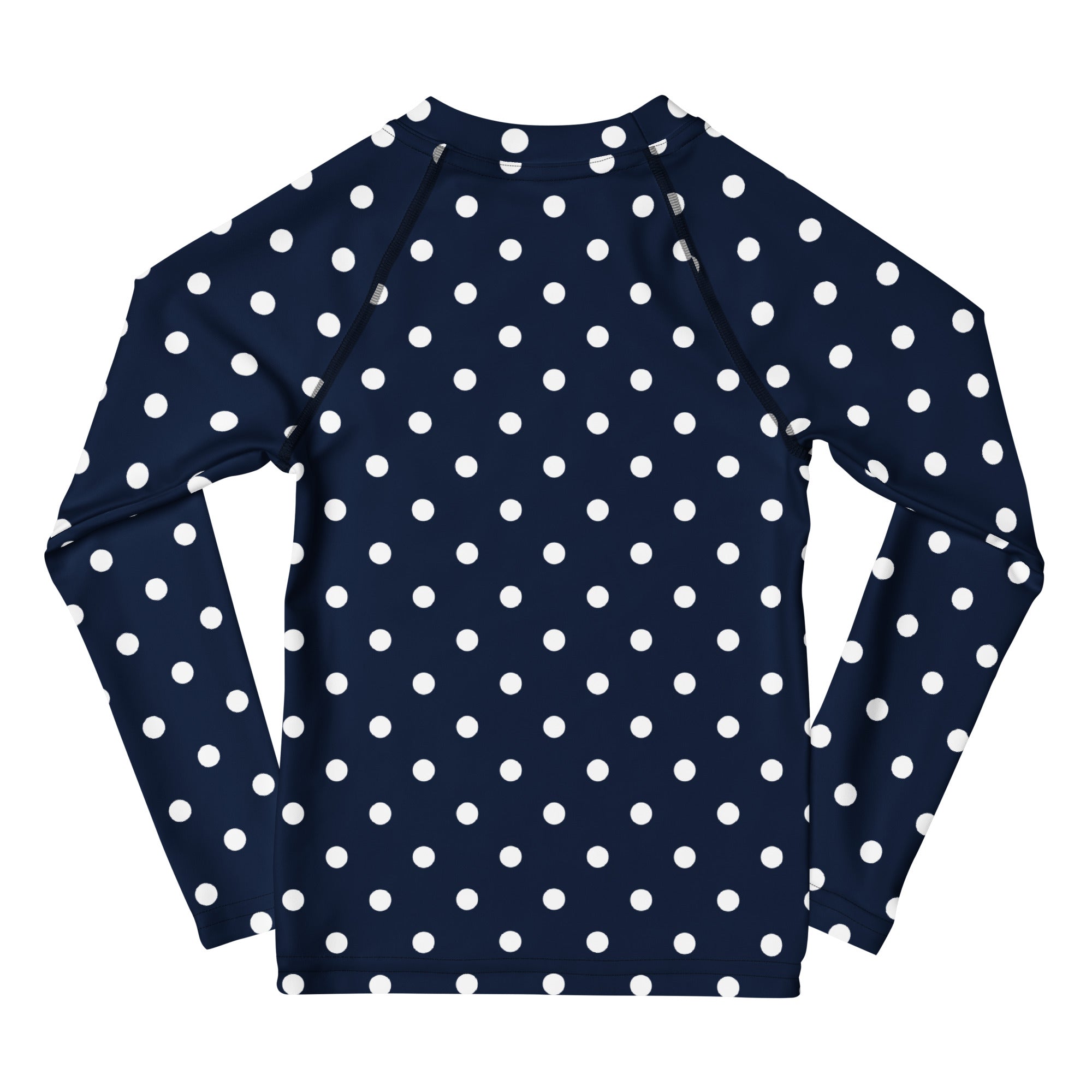 Kids Navy Blue Polka Dot Long Sleeve Rash Guard Swim Shirt – Buttery Soft, Sun Safe UPF 50+ Protection, Quick Dry & 4-Way Stretch Comfort
