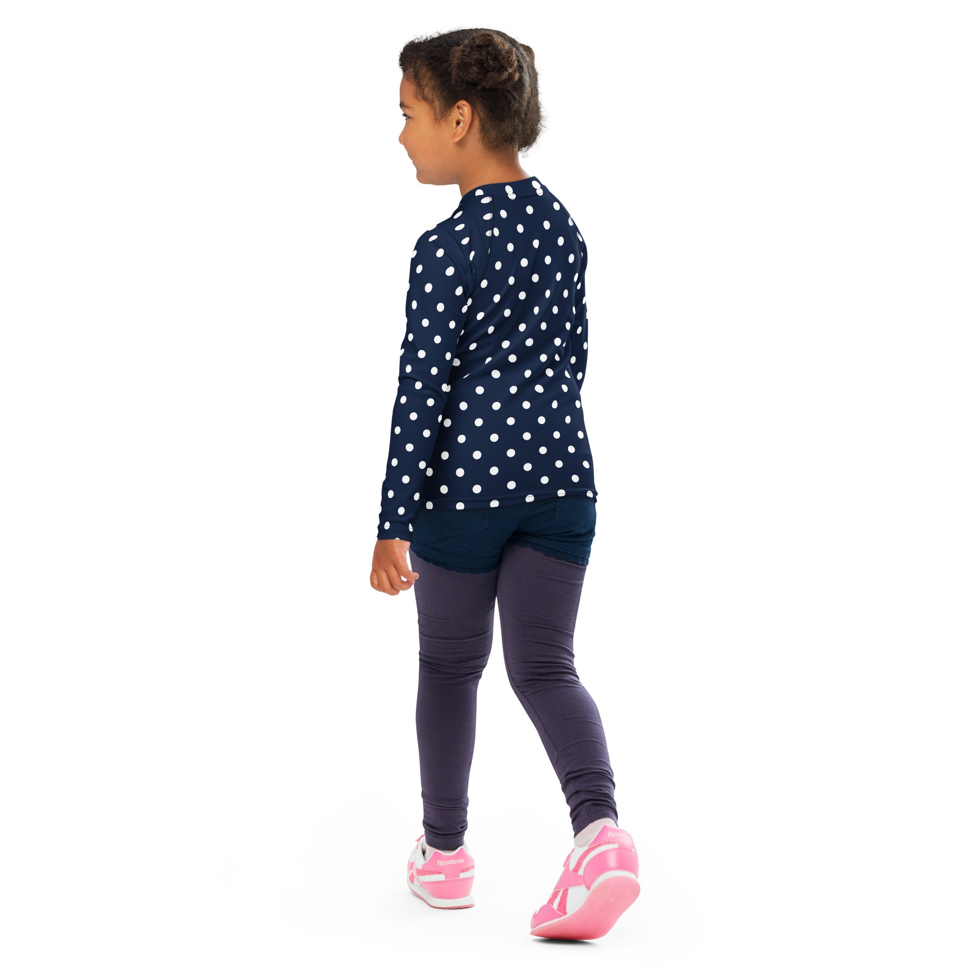 Kids Navy Blue Polka Dot Long Sleeve Rash Guard Swim Shirt – Buttery Soft, Sun Safe UPF 50+ Protection, Quick Dry & 4-Way Stretch Comfort
