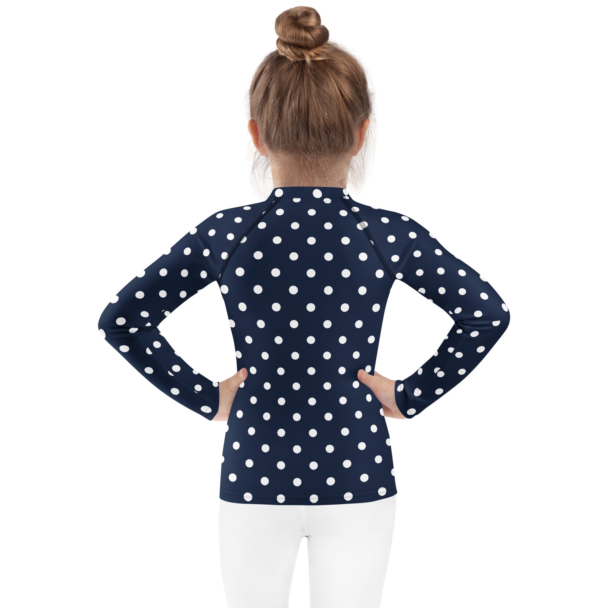 Kids Navy Blue Polka Dot Long Sleeve Rash Guard Swim Shirt – Buttery Soft, Sun Safe UPF 50+ Protection, Quick Dry & 4-Way Stretch Comfort