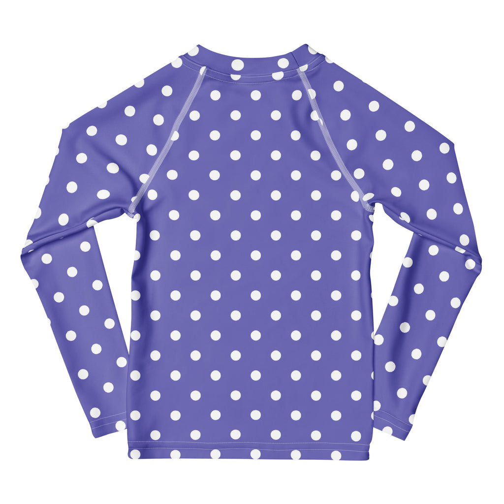 Girls Lavender Polka Dot Long Sleeve Rash Guard Swim Shirt – Buttery Soft, Sun Safe UPF 50+ Protection, Quick Dry & 4-Way Stretch Comfort