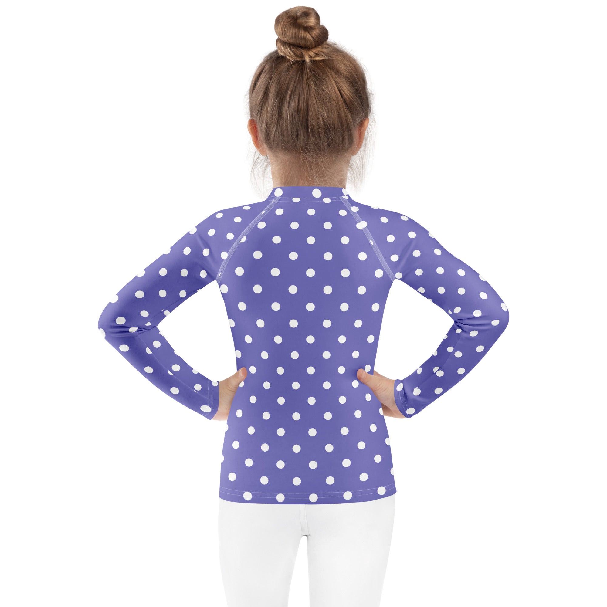 Girls Lavender Polka Dot Long Sleeve Rash Guard Swim Shirt – Buttery Soft, Sun Safe UPF 50+ Protection, Quick Dry & 4-Way Stretch Comfort