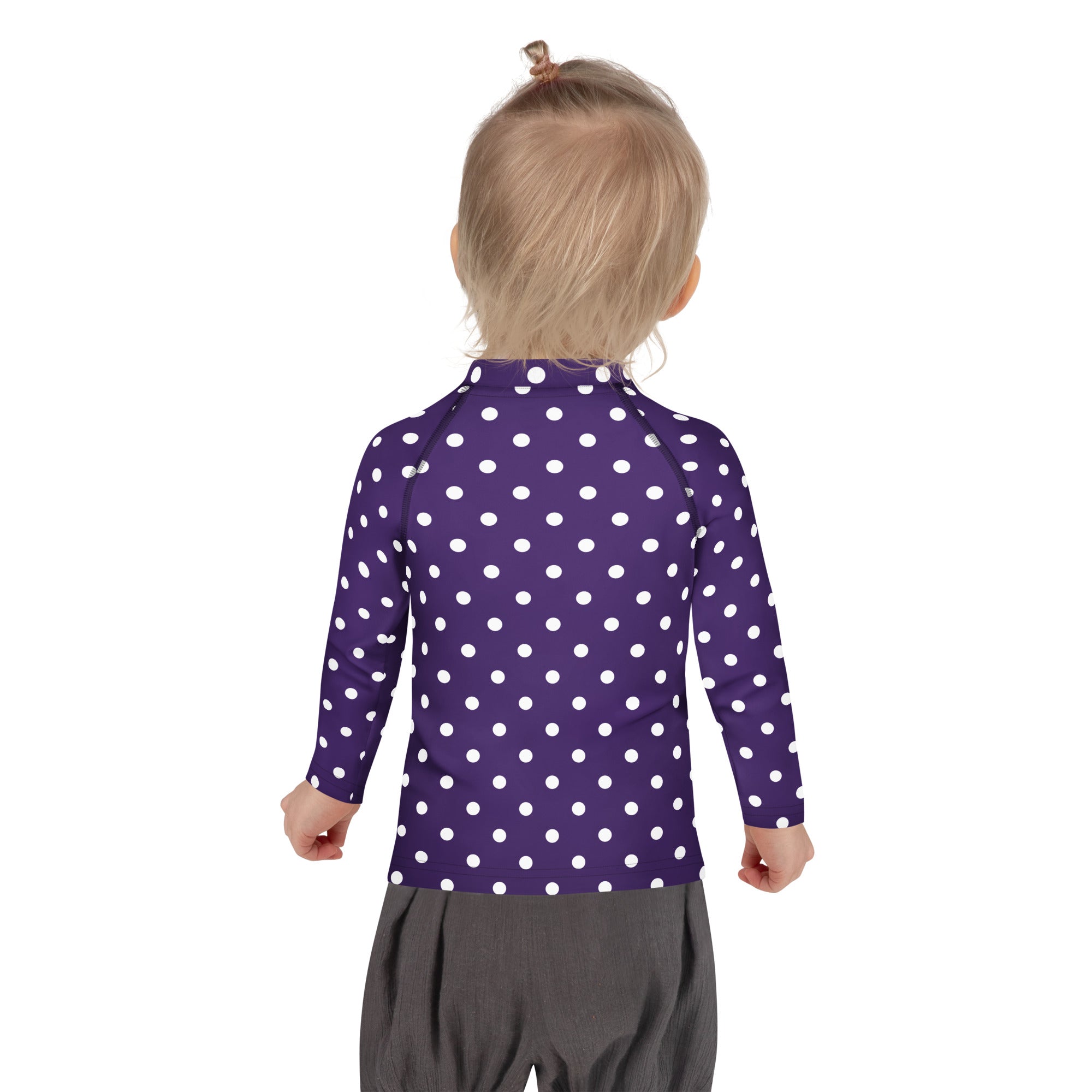 Girls Dark Purple Polka Dot Long Sleeve Rash Guard Swim Shirt – Buttery Soft, Sun Safe UPF 50+ Protection, Quick Dry & 4-Way Stretch Comfort