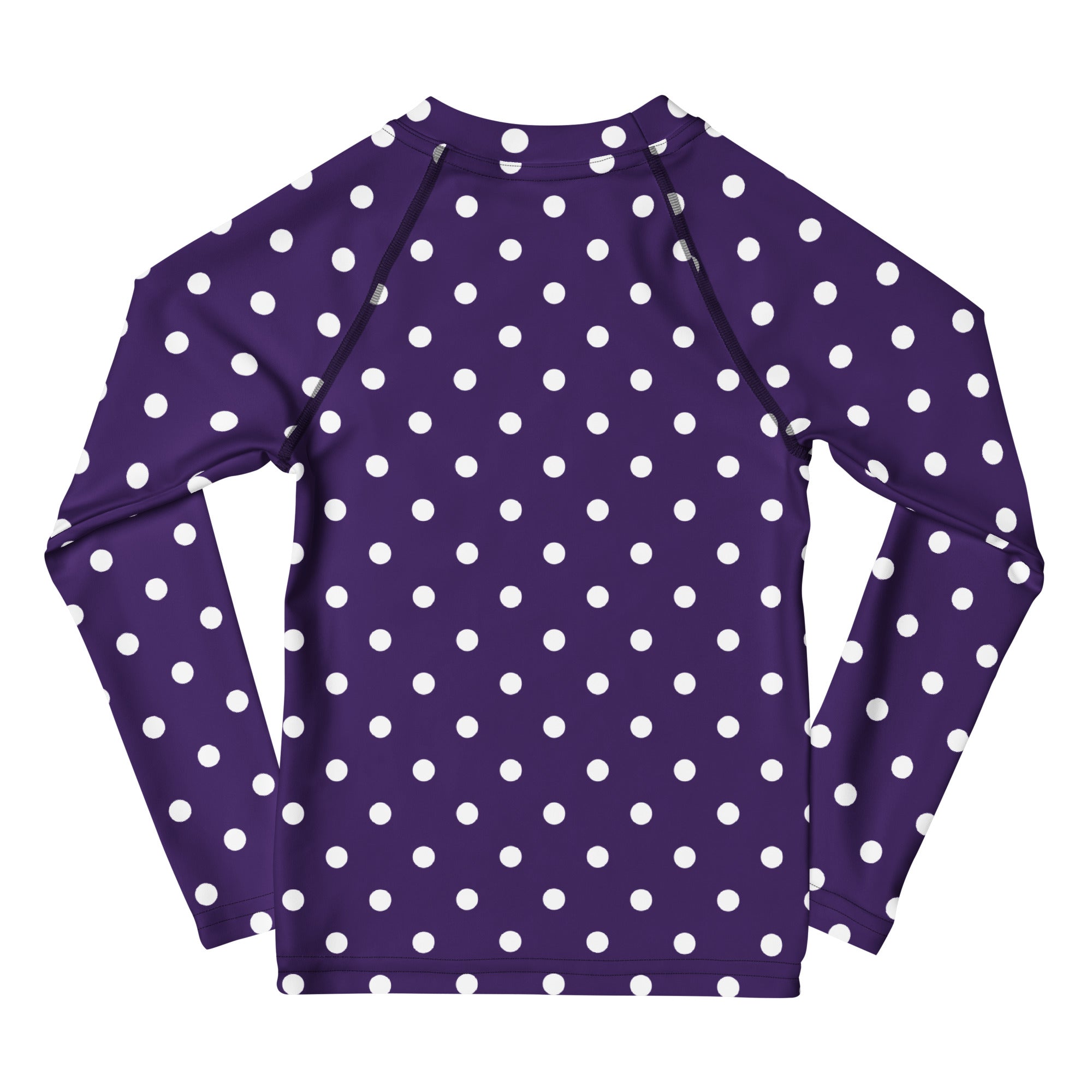 Girls Dark Purple Polka Dot Long Sleeve Rash Guard Swim Shirt – Buttery Soft, Sun Safe UPF 50+ Protection, Quick Dry & 4-Way Stretch Comfort